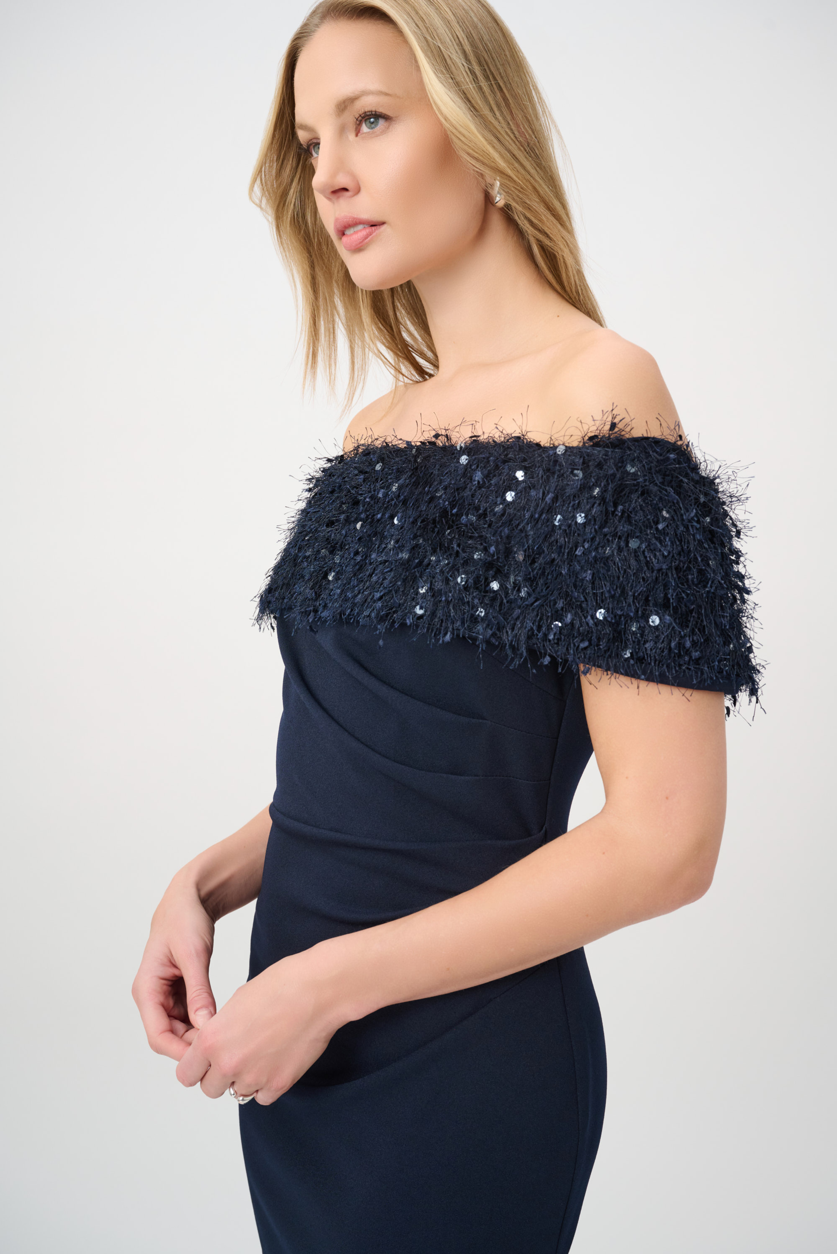 Off Shoulder Fringed Trumpet Gown 264713
