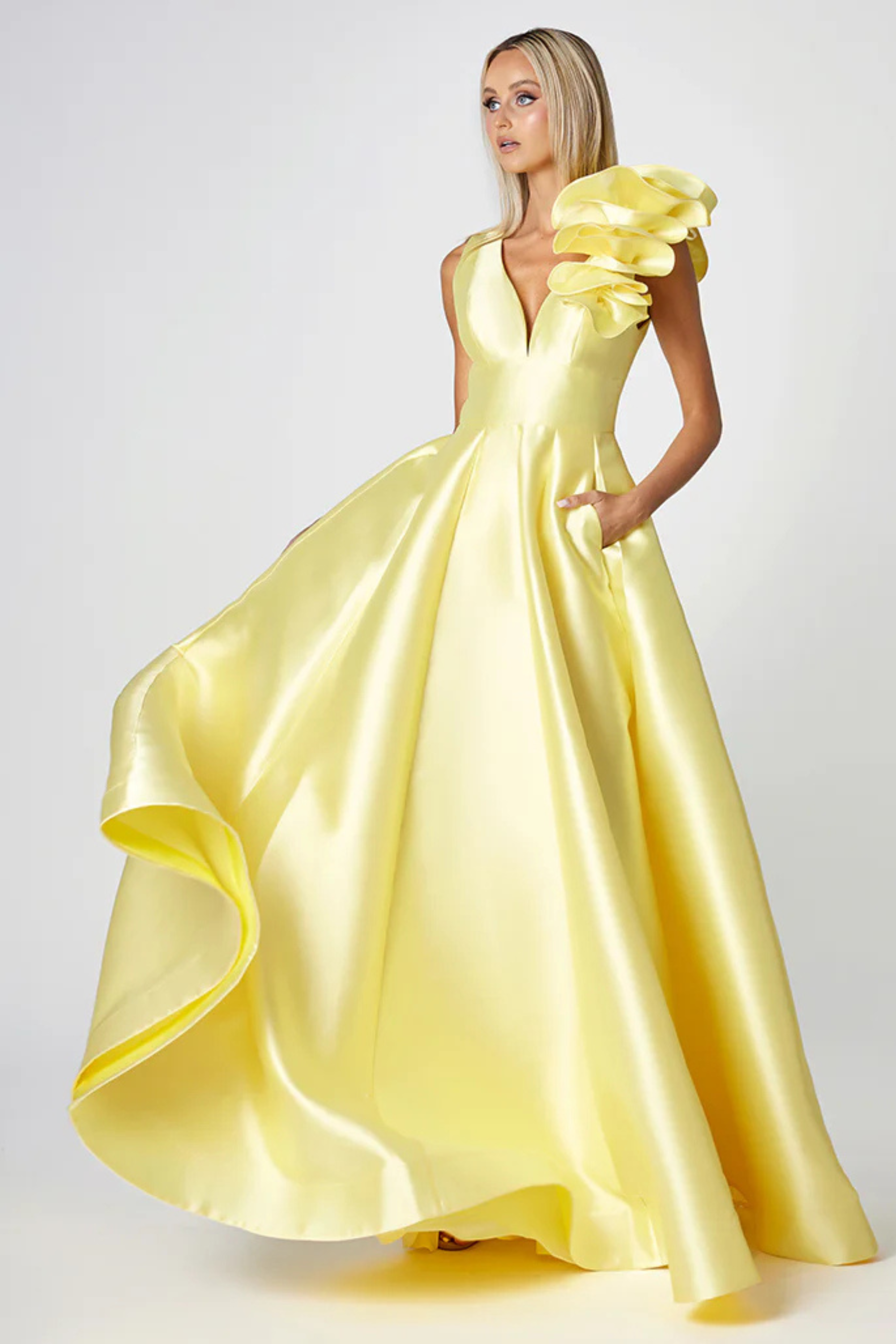 Mirella Vneck Ruffle Gown