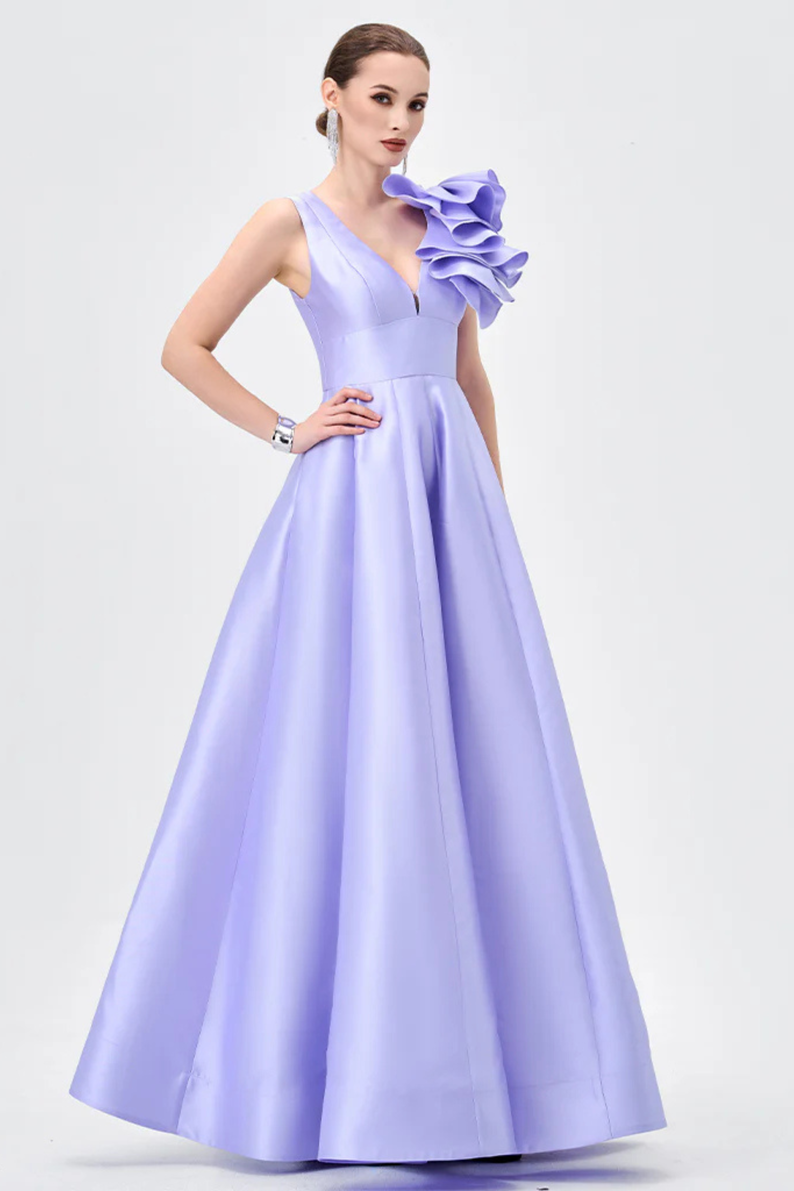 Mirella Vneck Ruffle Gown