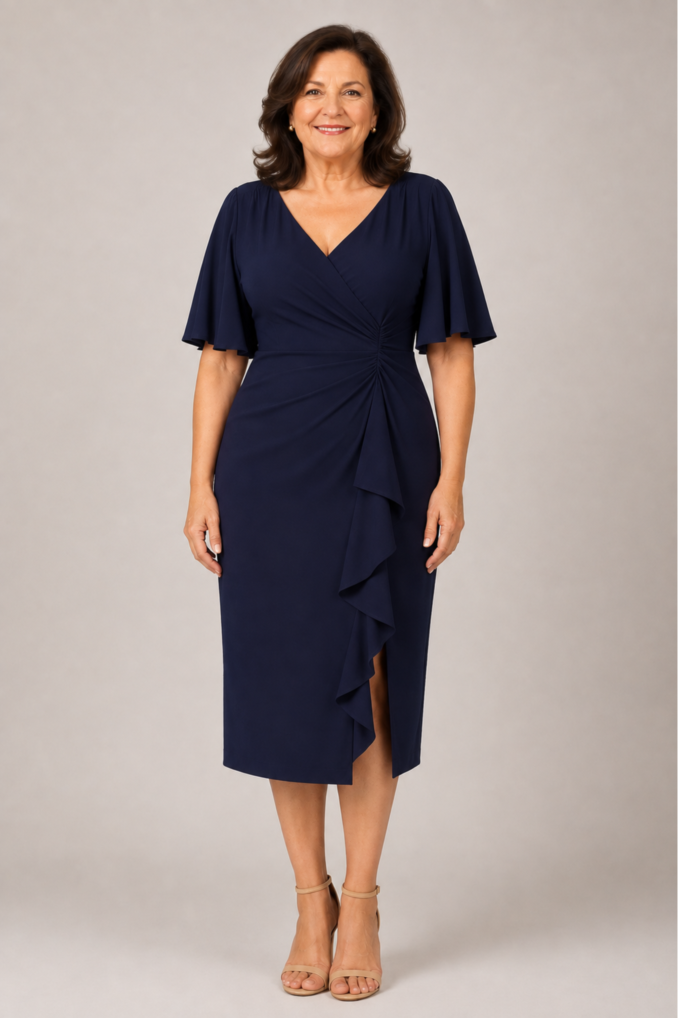 Flutter Sleeve Jersey Midi Dress 225219