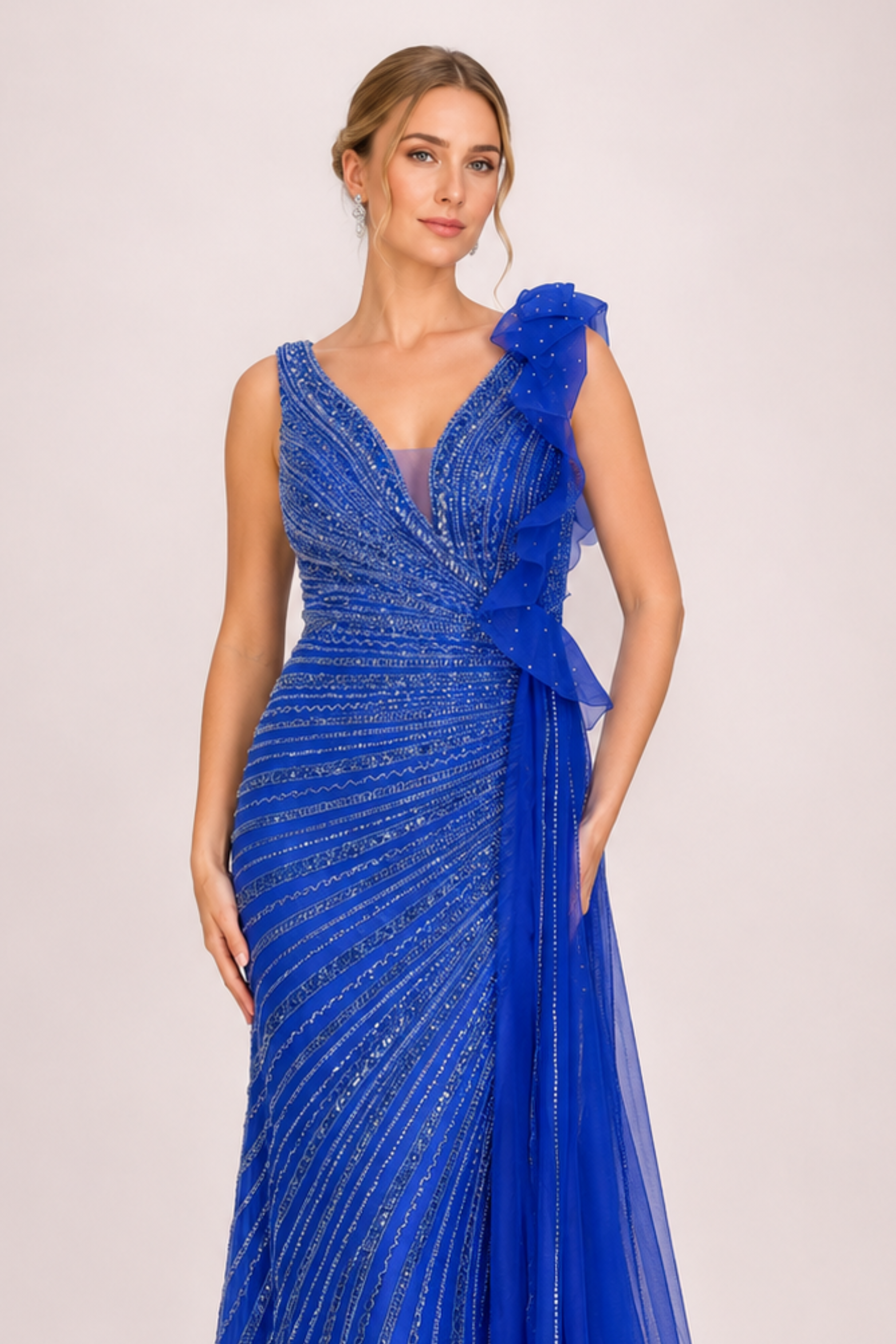 Fully Beaded And Sequined Evening Gown