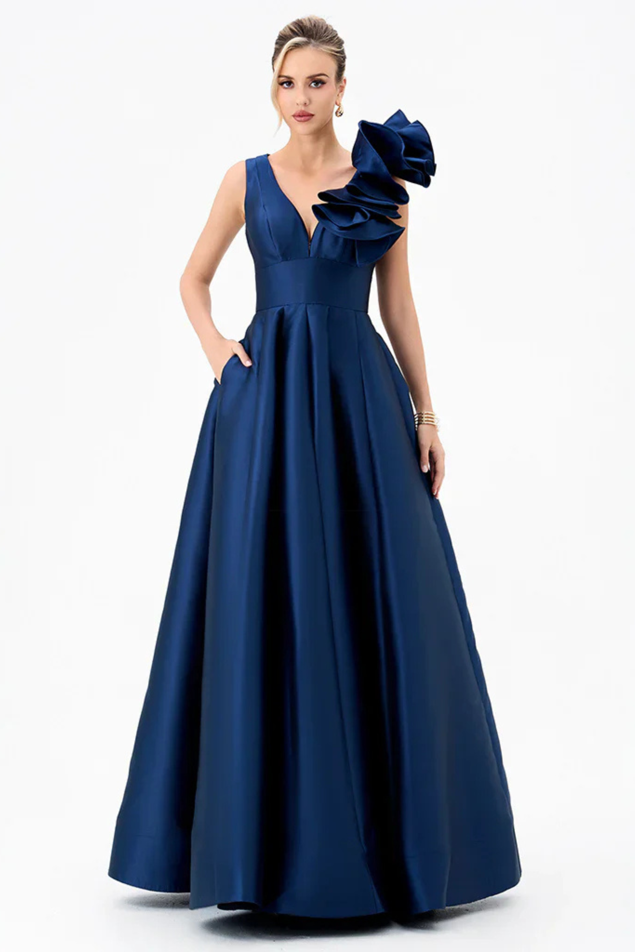 Mirella Vneck Ruffle Gown