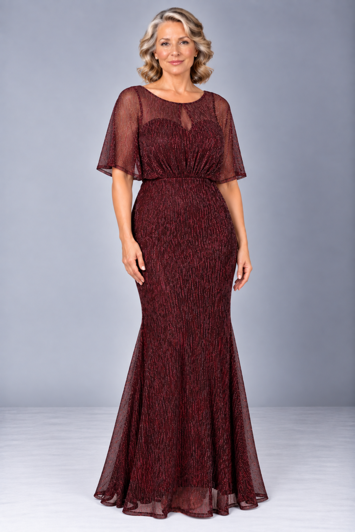 Bat-sleeve Glitter Gown 223301