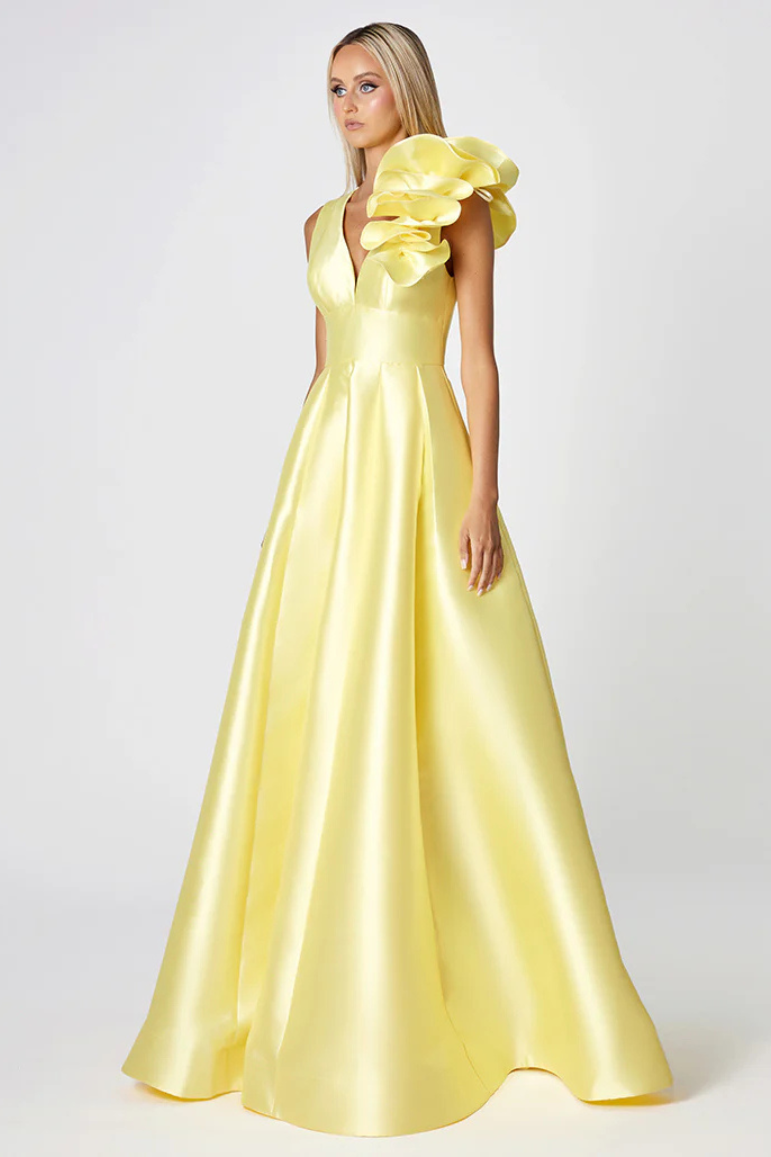 Mirella Vneck Ruffle Gown