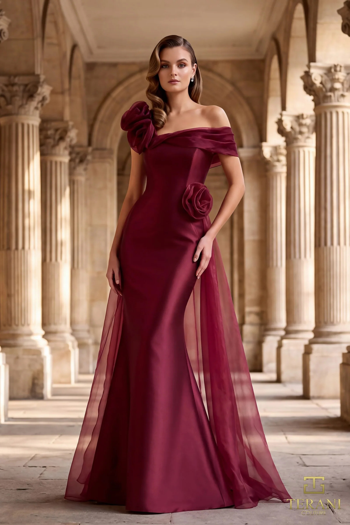 Stretch Mikado Off-Shoulder Asymmetrical Slim Dress 242M3342
