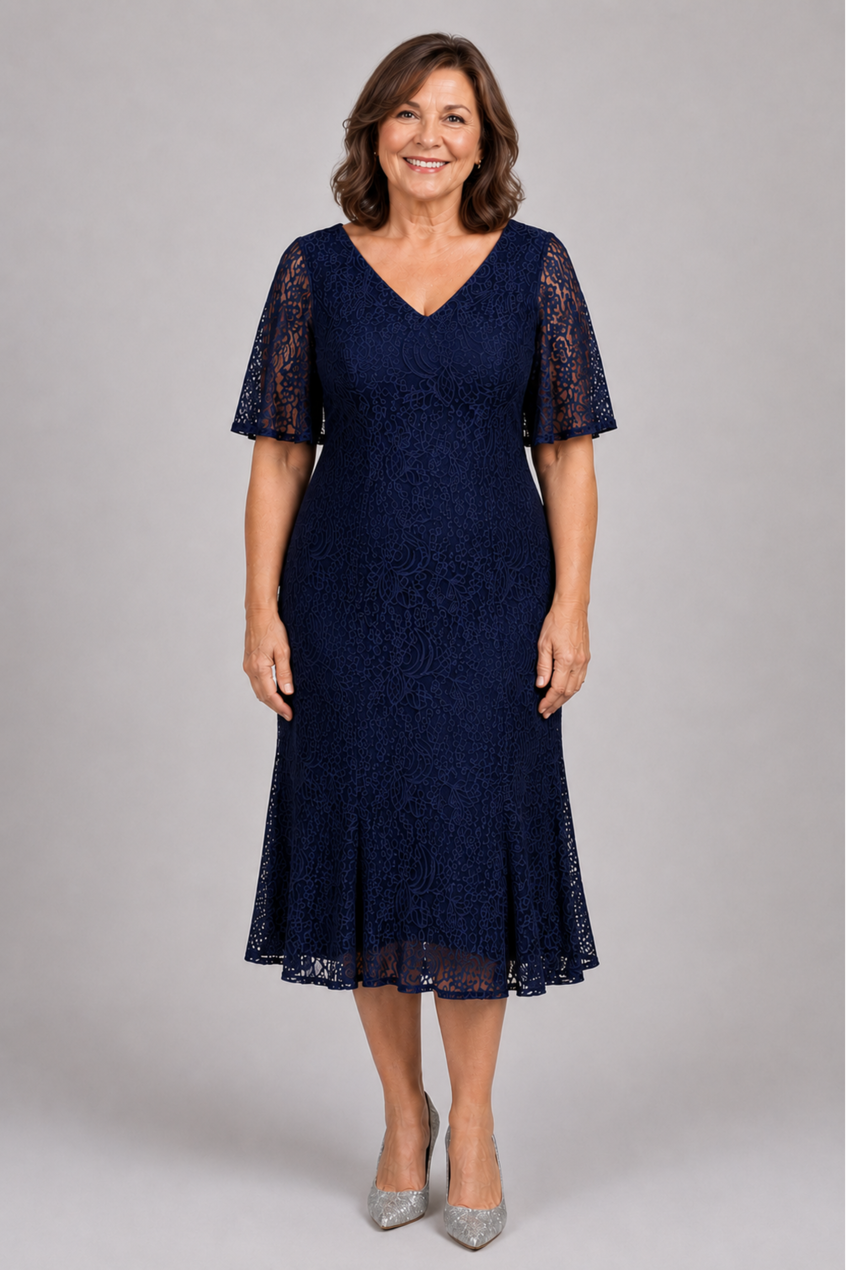 Vneck Lace Midi Dress 219306