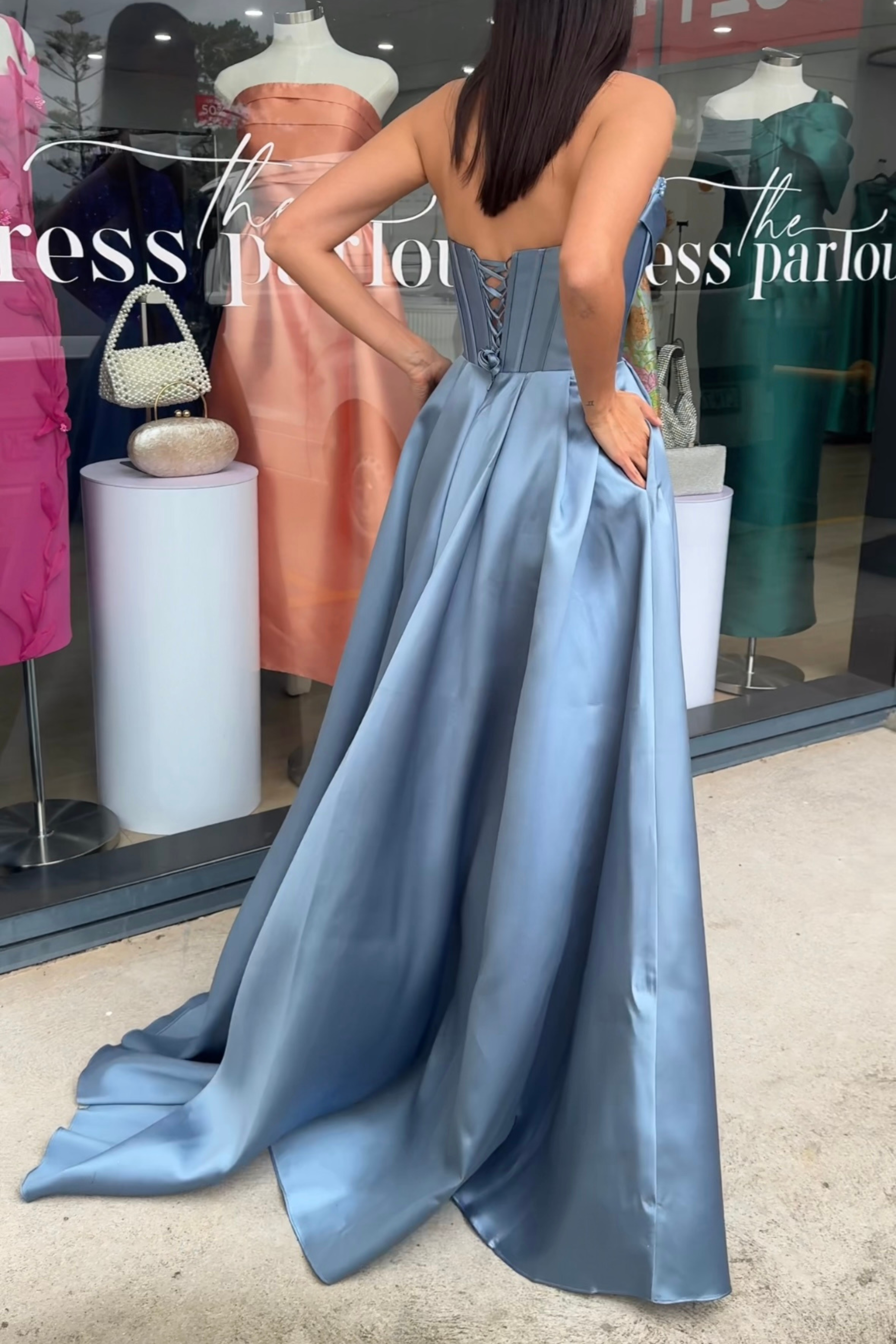 Amaya Strapless Pearl Ballgown