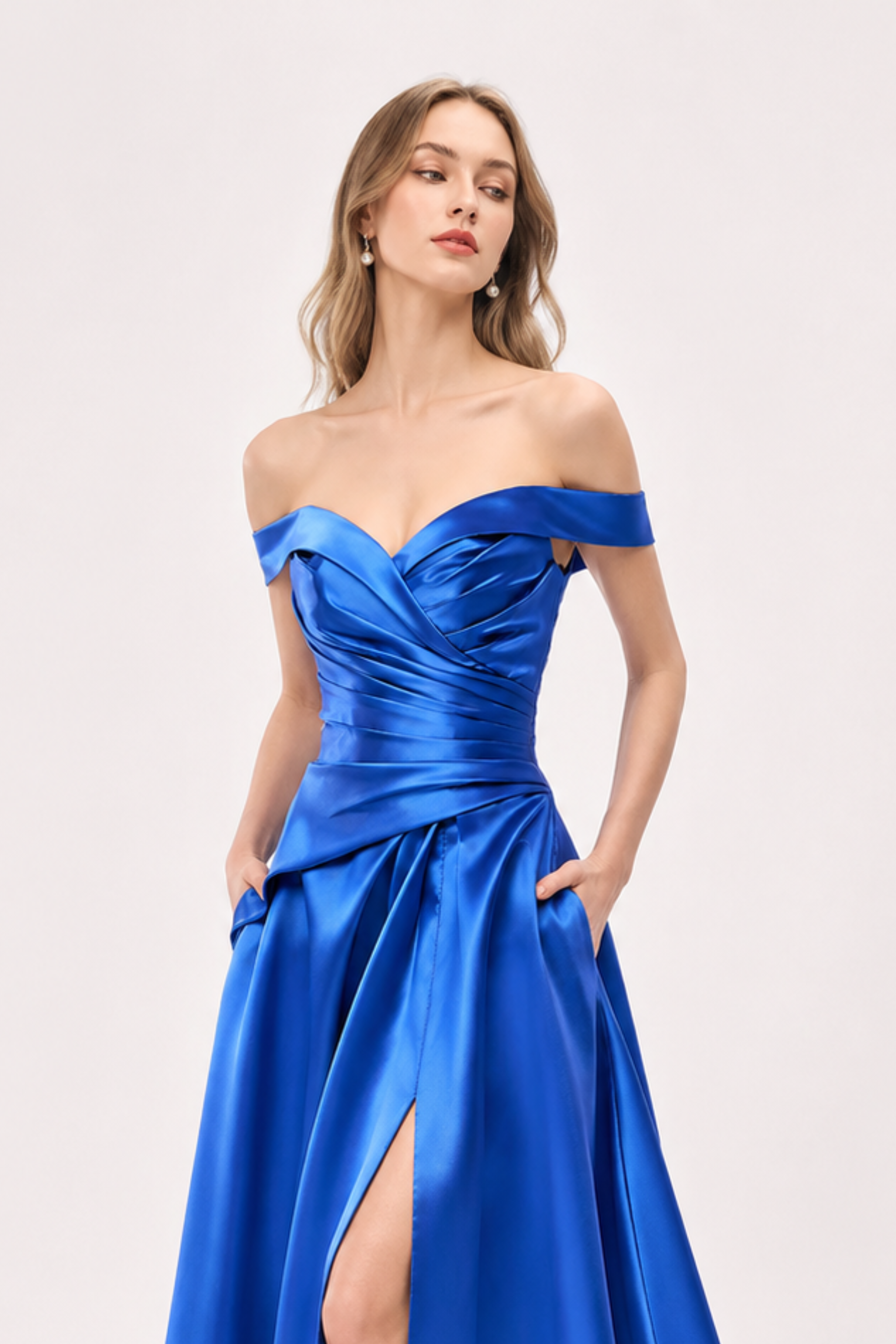 Sapphire Off-Shoulder Satin Gown