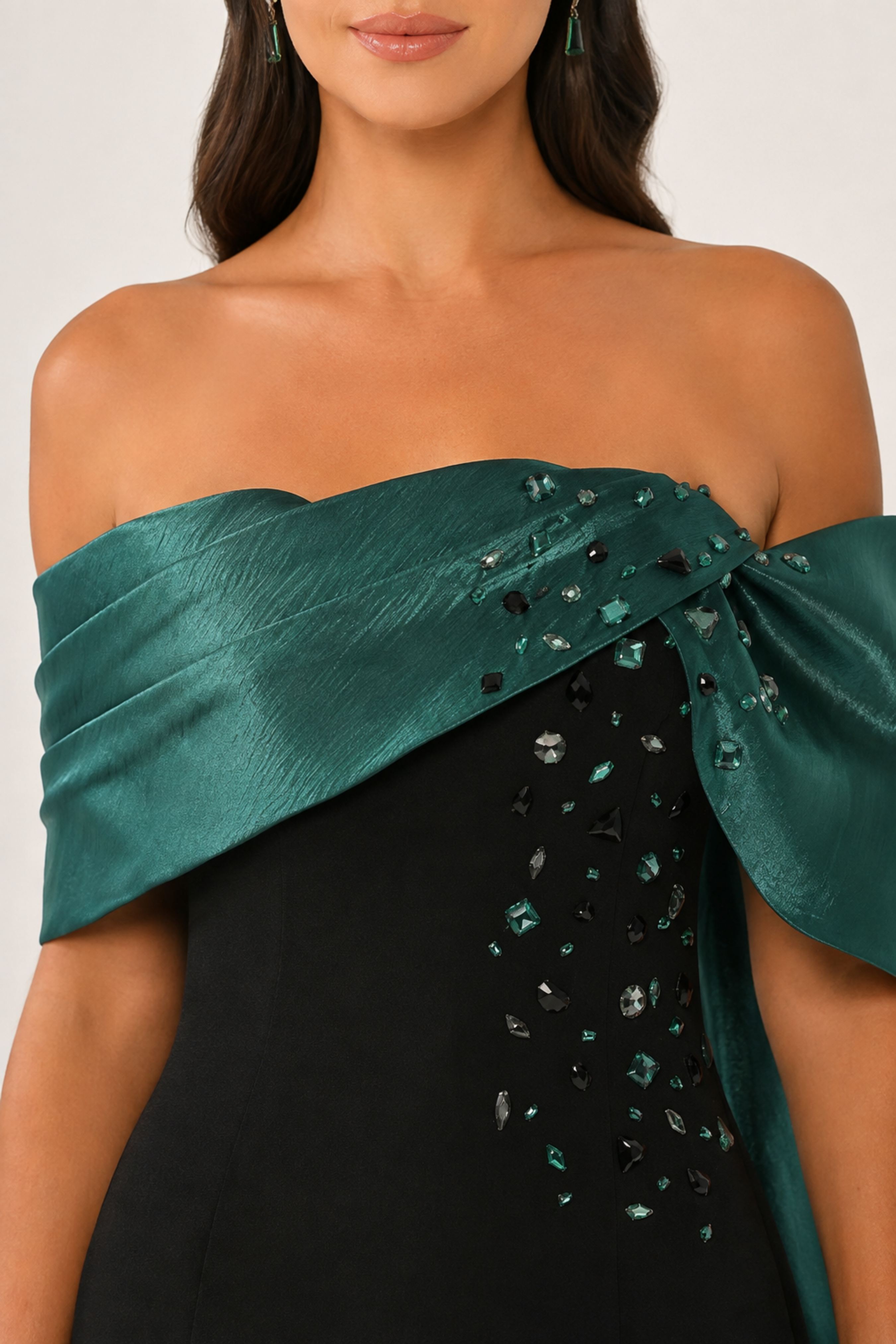 Off Shoulder Crystal Embellished Gown with Train 6926