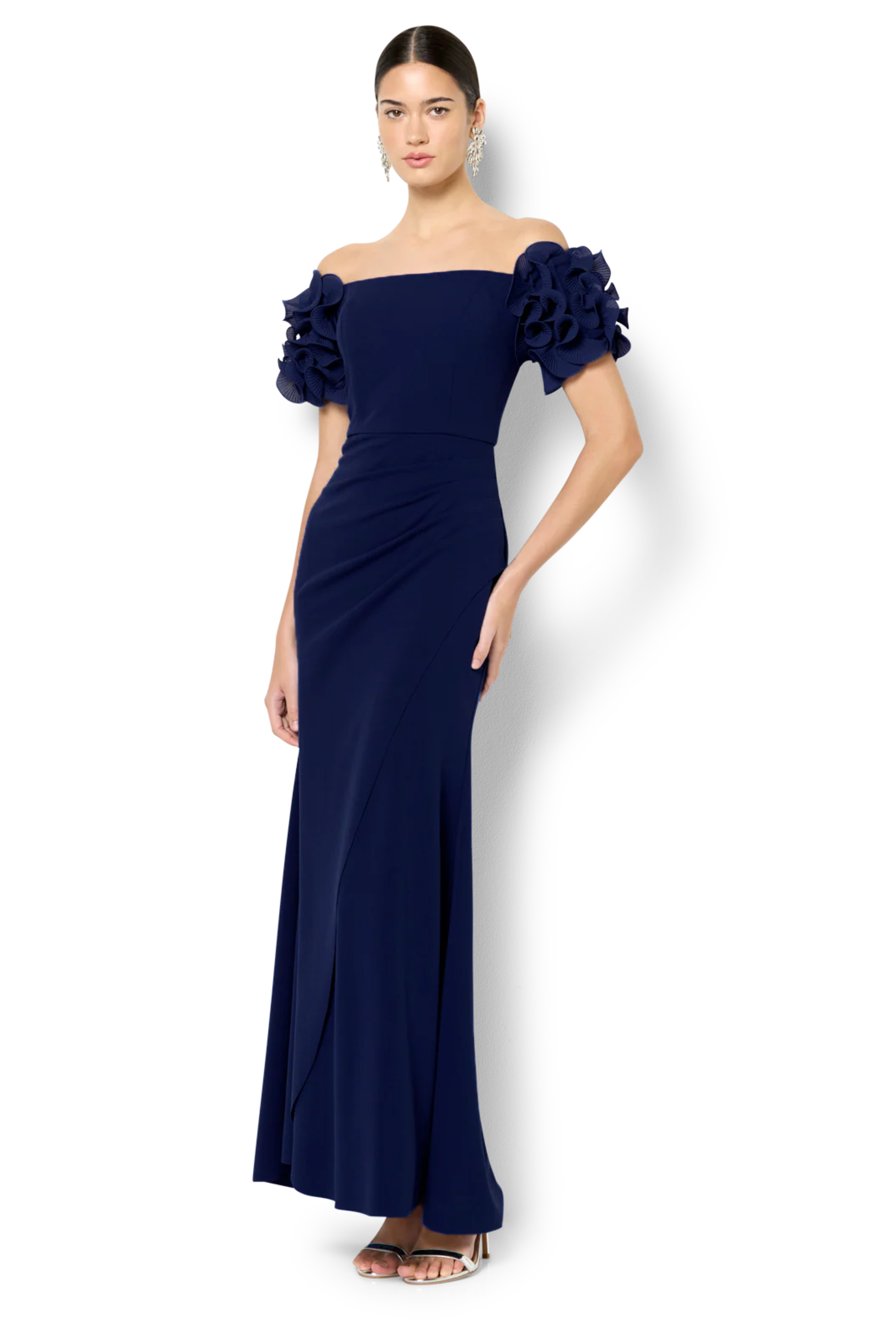 Diana Ruffle Sleeve Gown in Navy