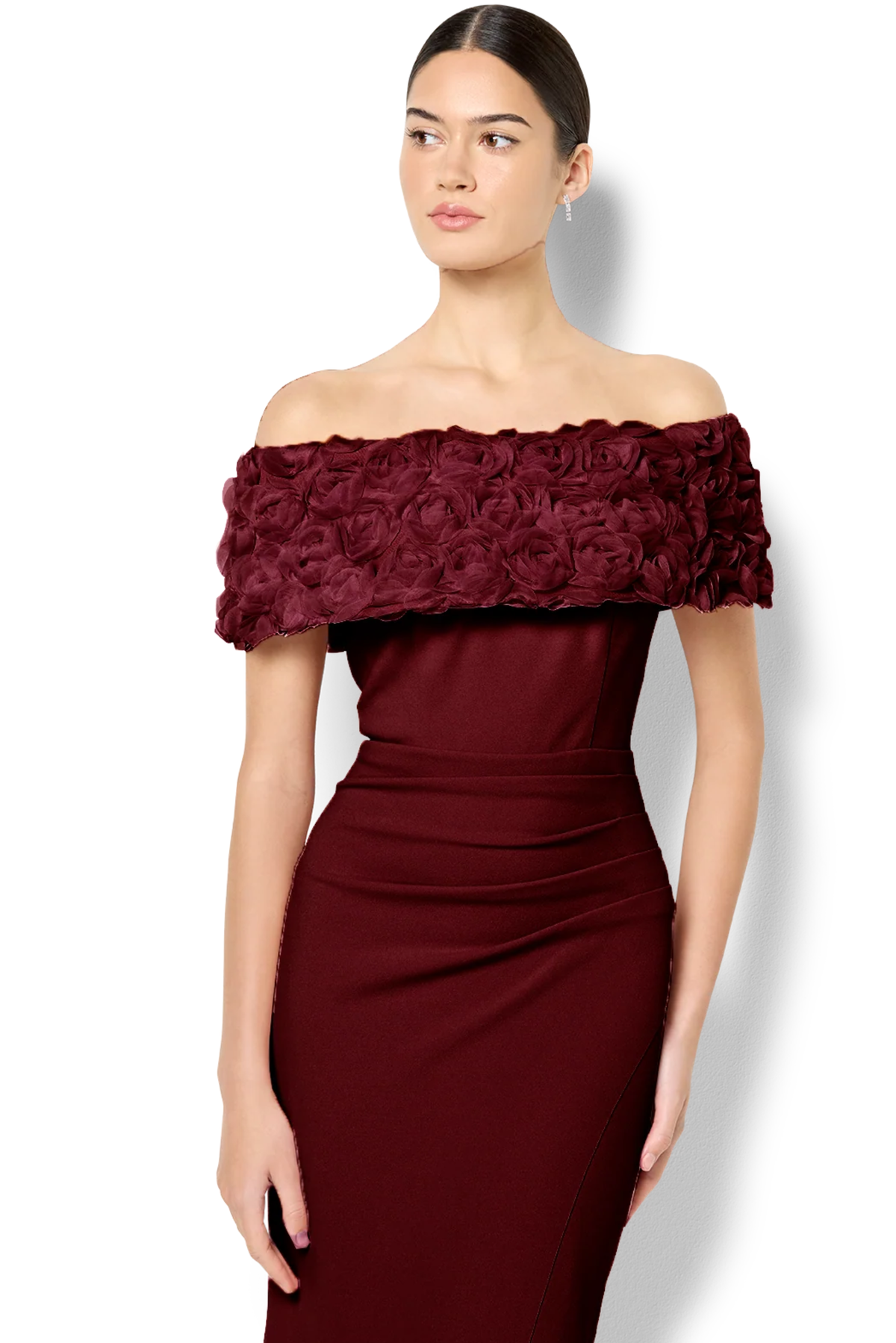 Toni Merlot Off Shoulder Gown