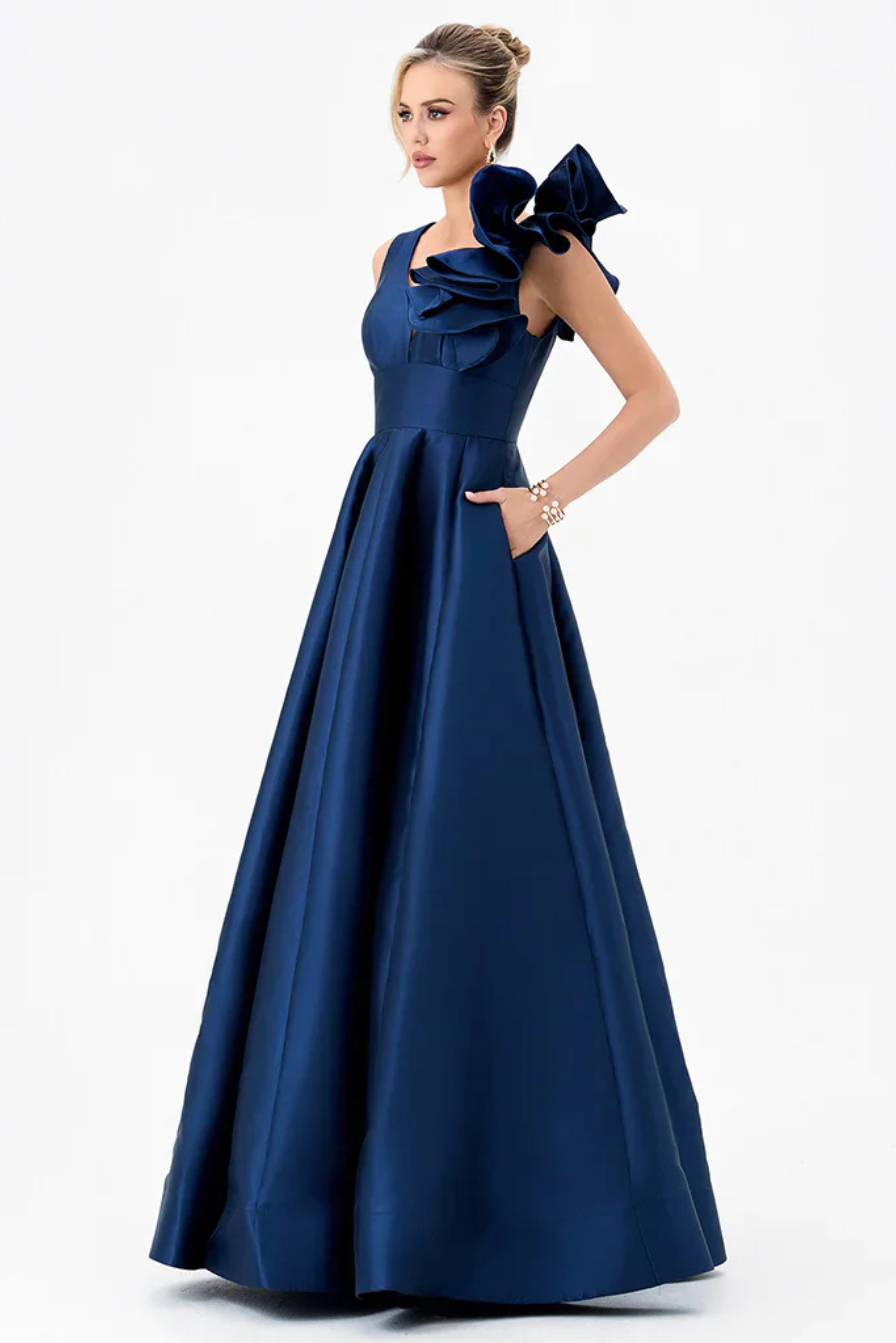 Mirella Vneck Ruffle Gown