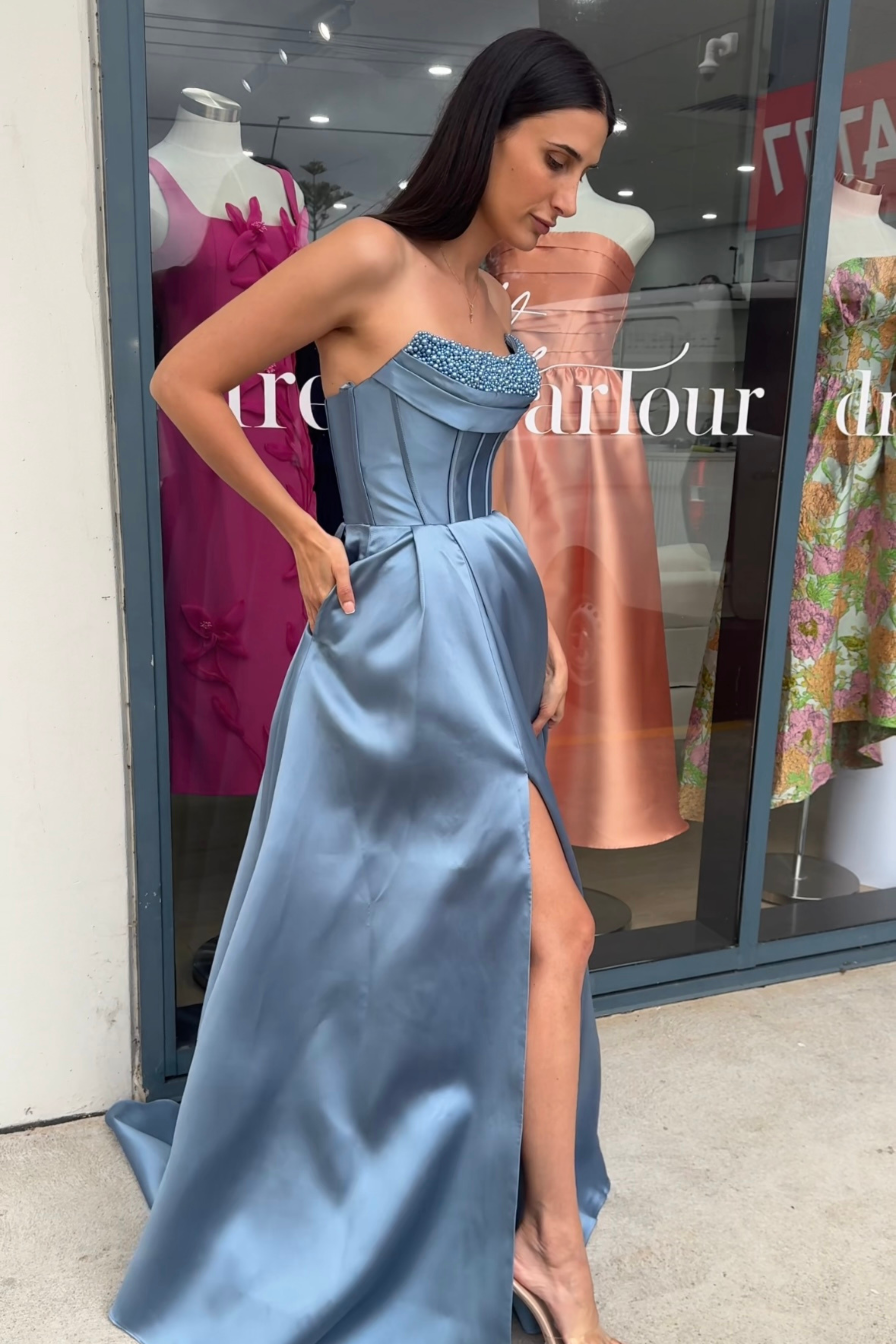 Amaya Strapless Pearl Ballgown