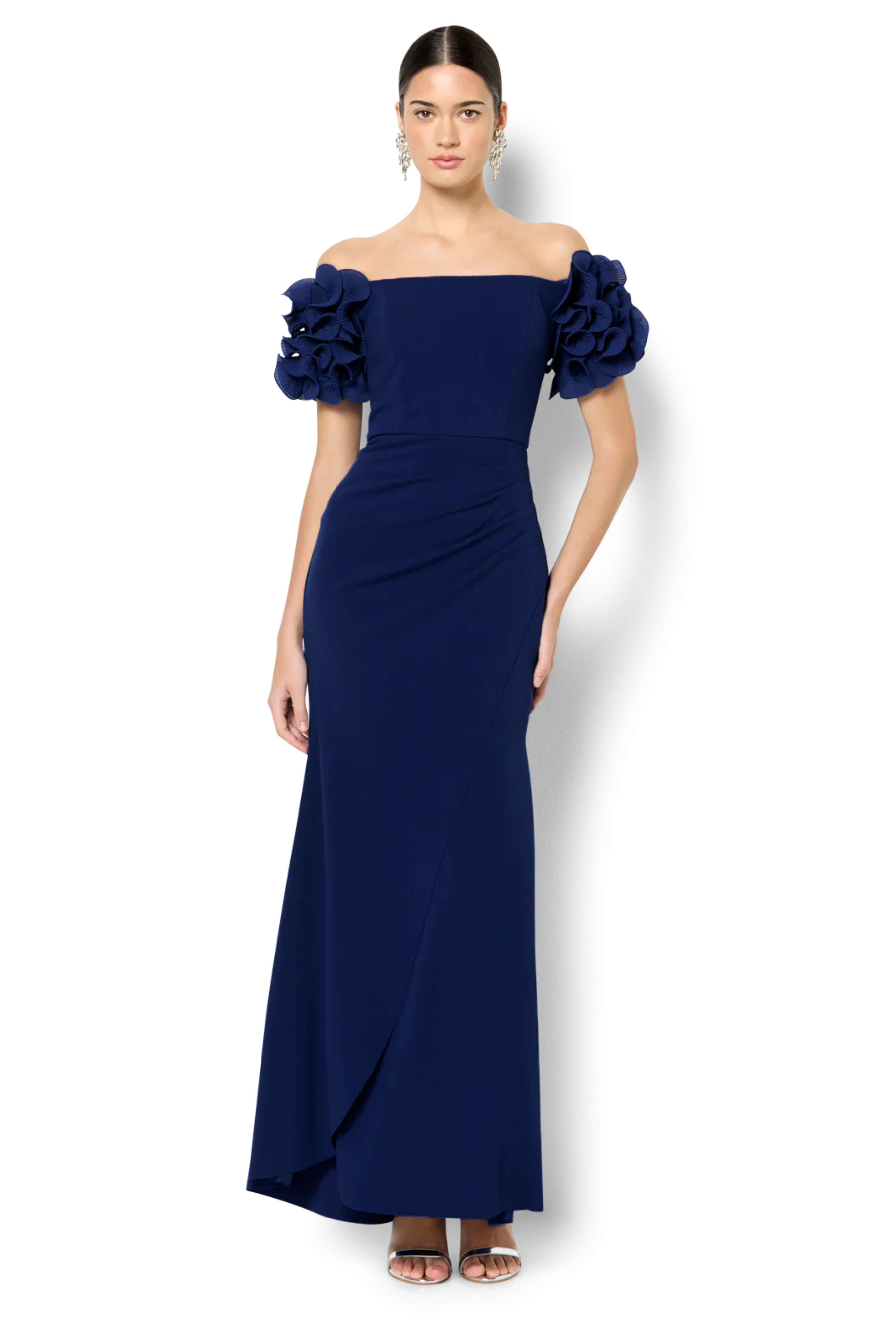 Diana Ruffle Sleeve Gown in Navy