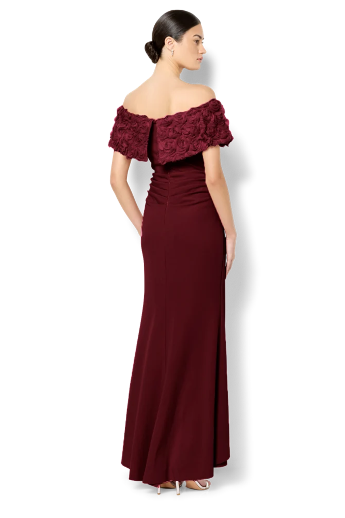 Toni Merlot Off Shoulder Gown