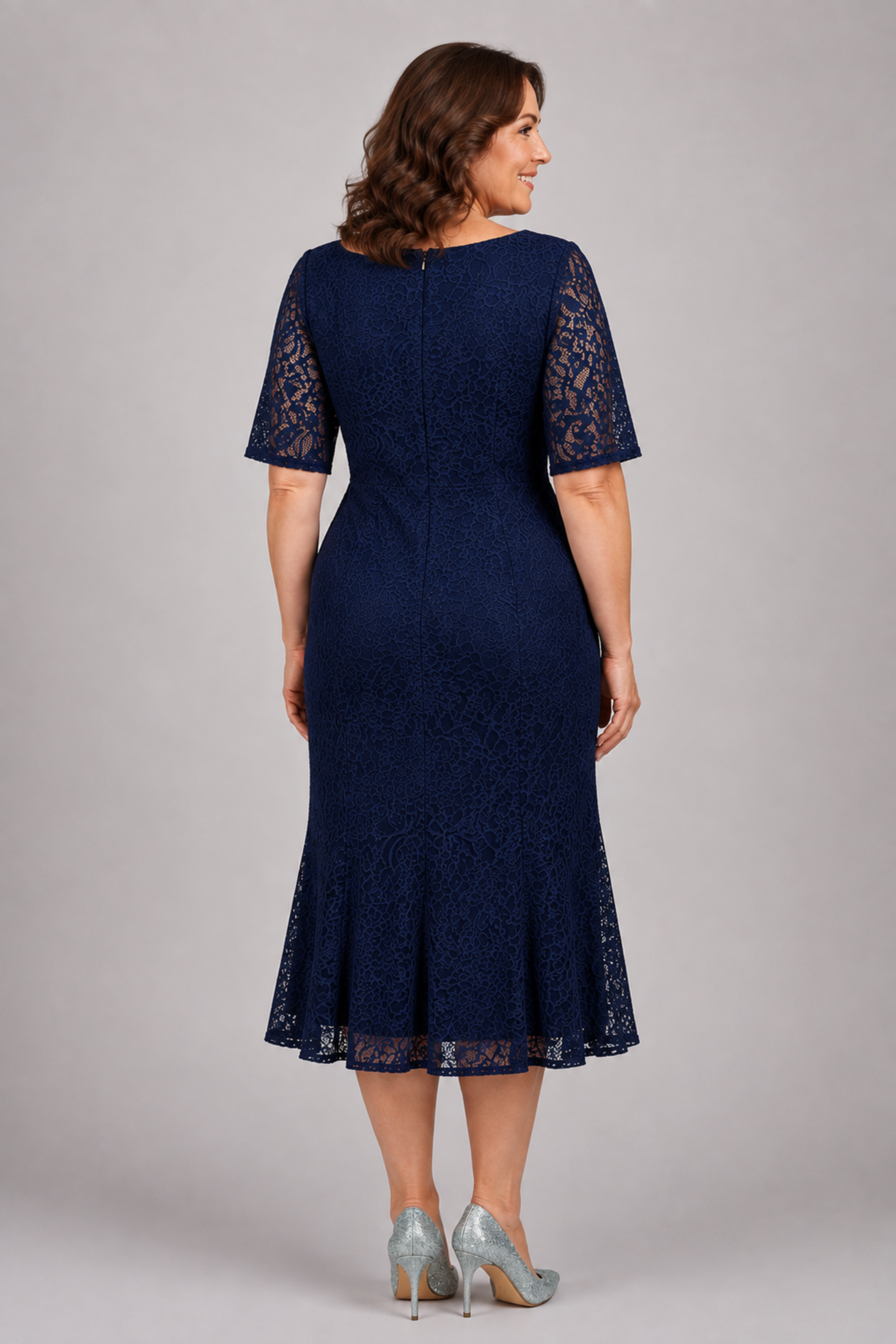 Vneck Lace Midi Dress 219306