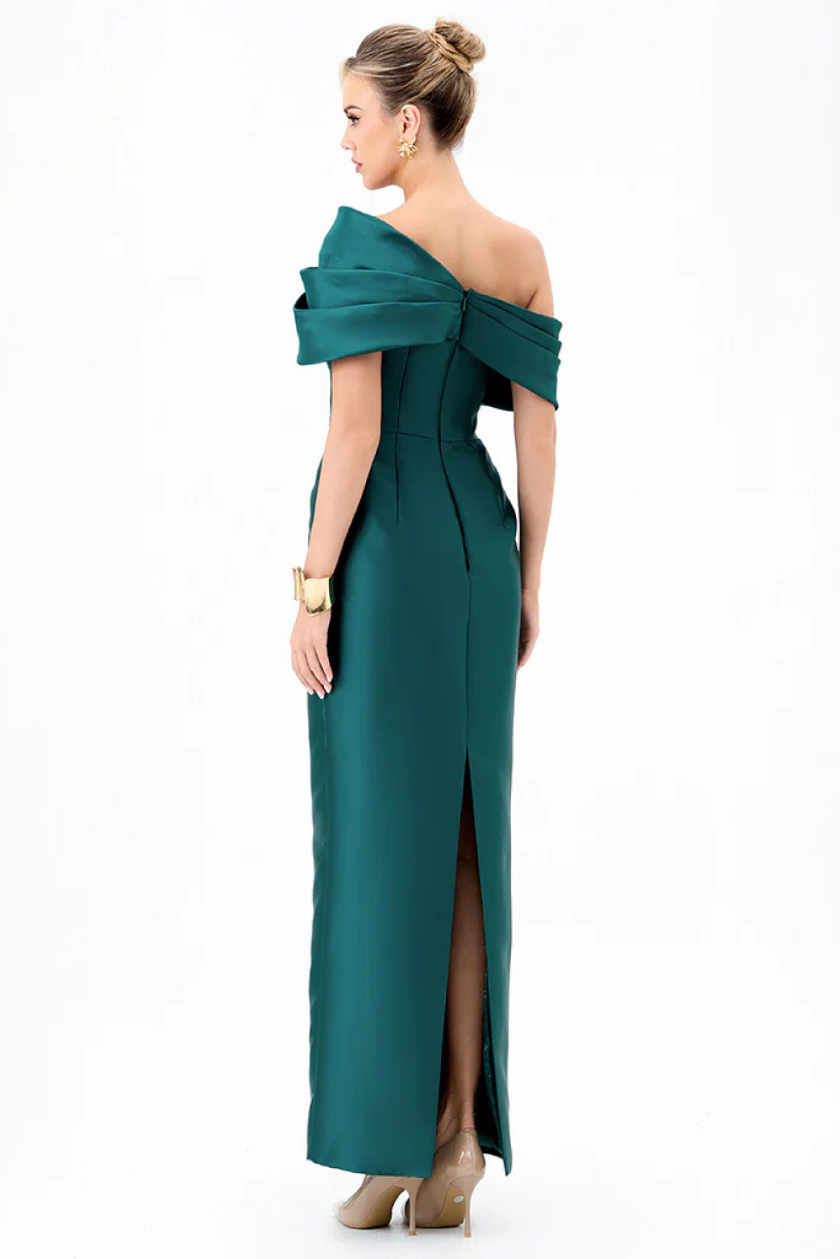 Weiss Asymmetric Off Shoulder Gown