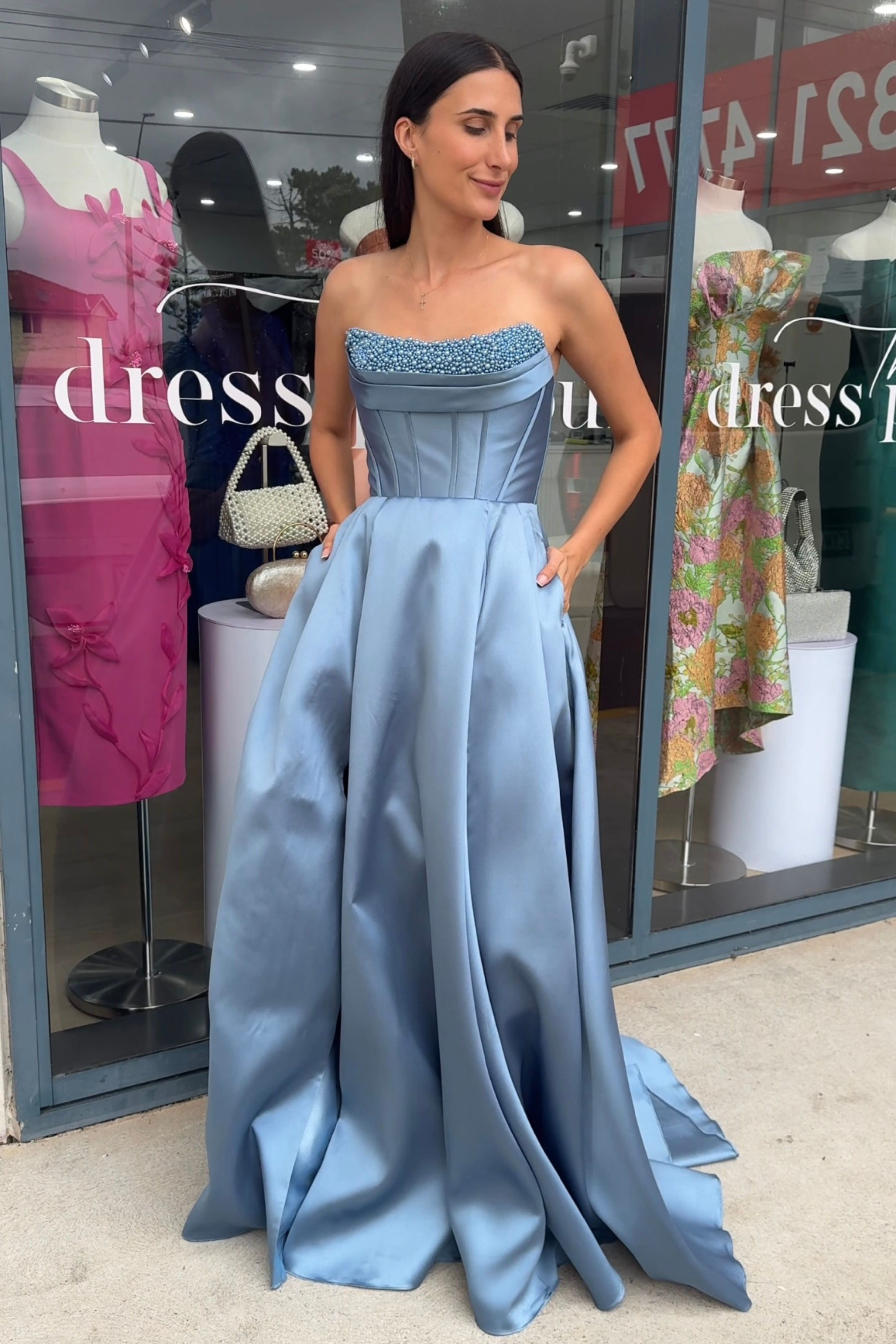 Amaya Strapless Pearl Ballgown