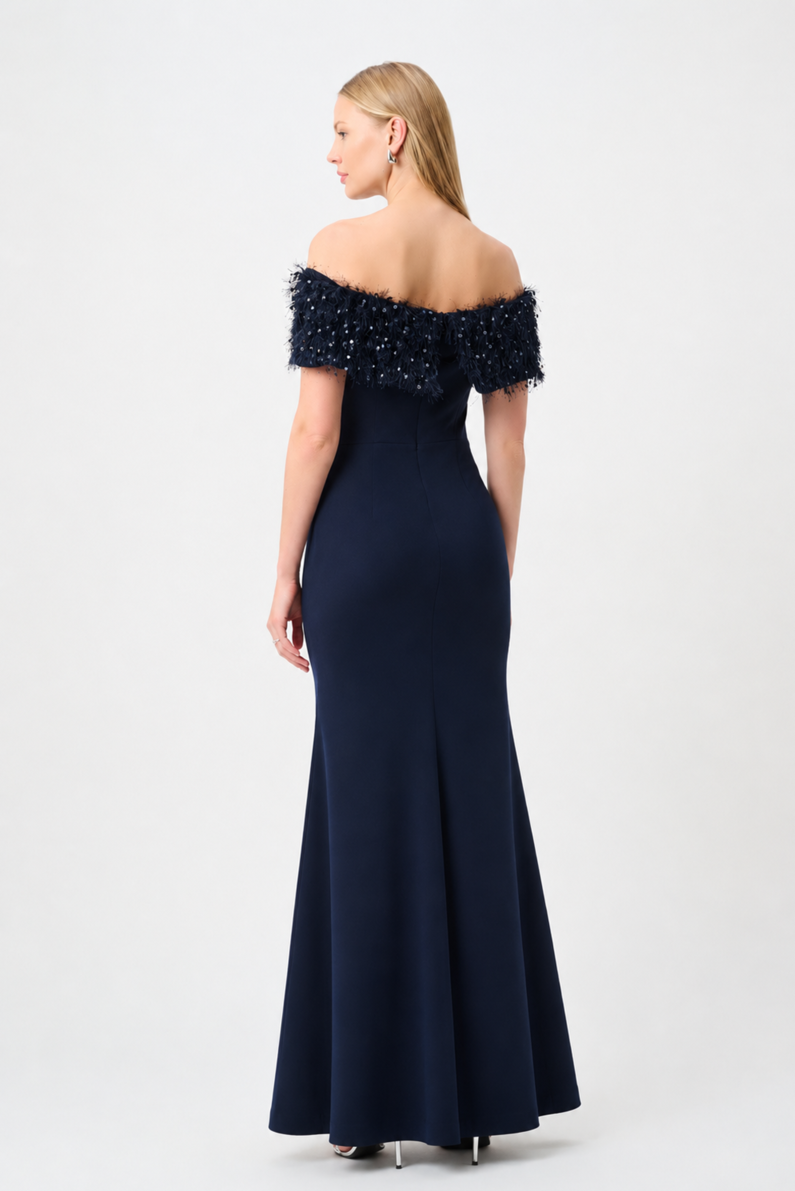 Off Shoulder Fringed Trumpet Gown 264713