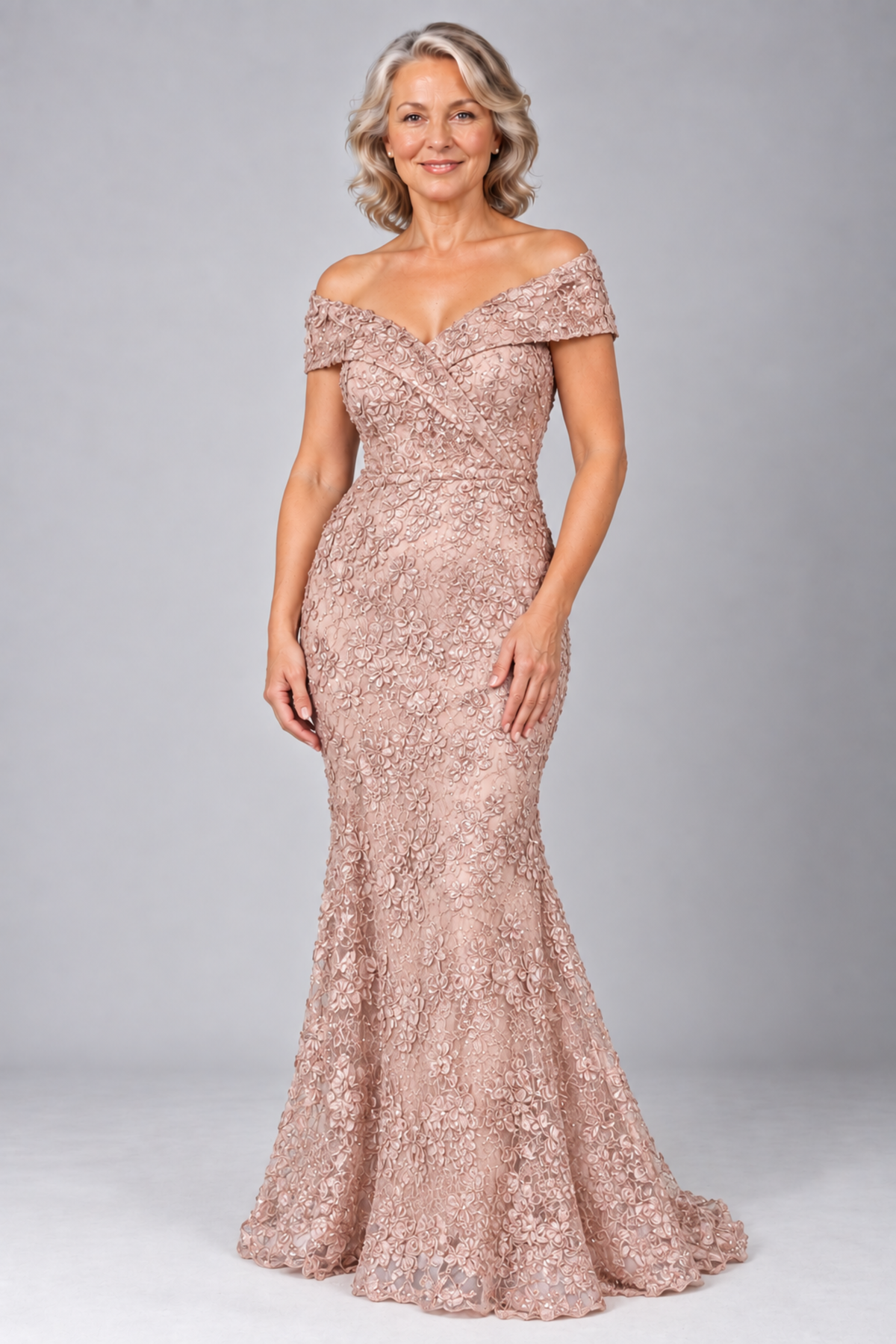 Off Shoulder Sequin Lace Dress 259716