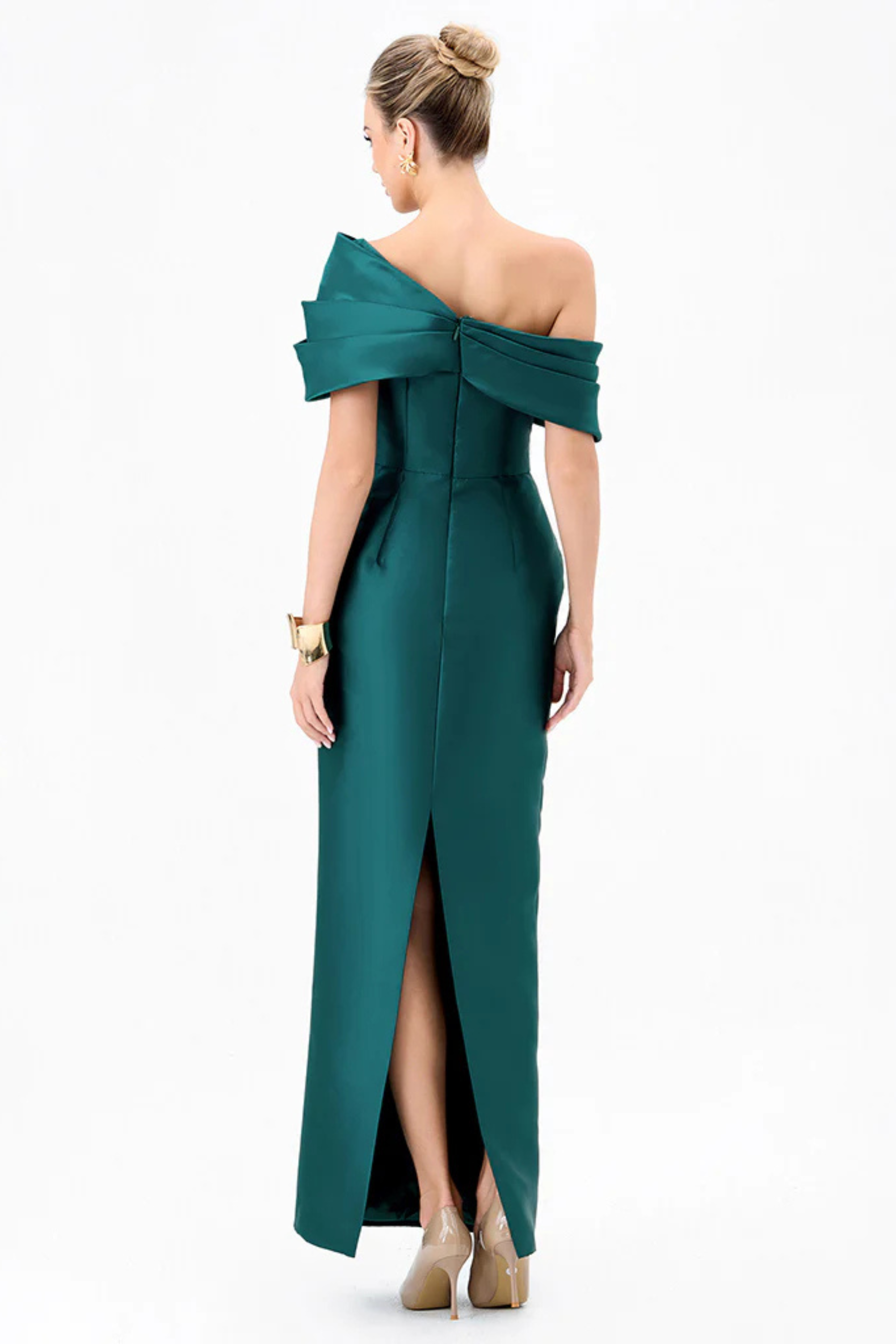 Weiss Asymmetric Off Shoulder Gown