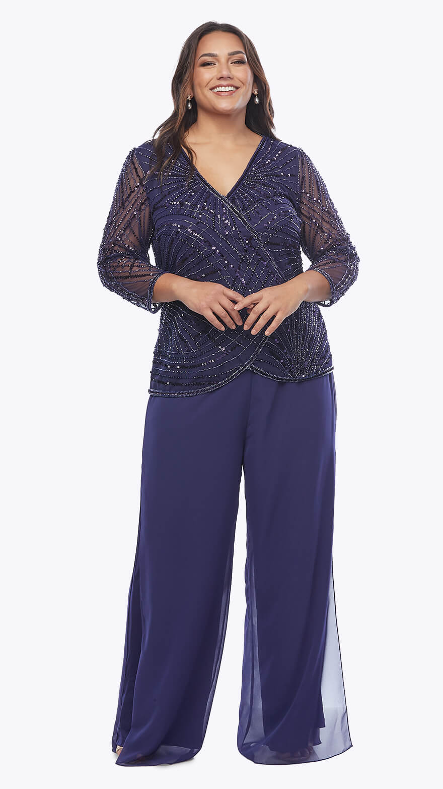 Beaded Top with Layered Georgette Pant JH0588