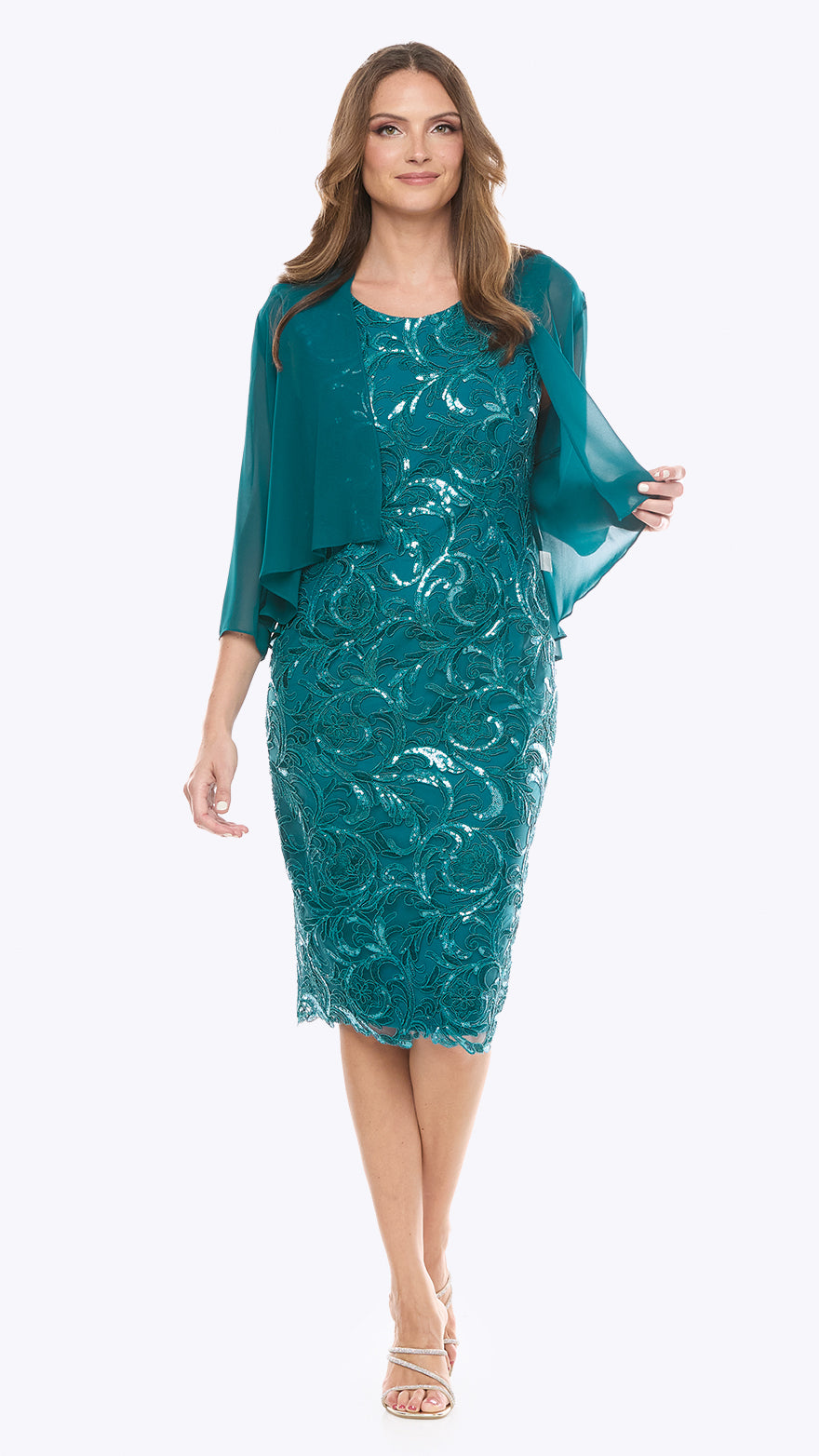 Cordered Sequin Lace Dress with Chiffon Jacket JH0608