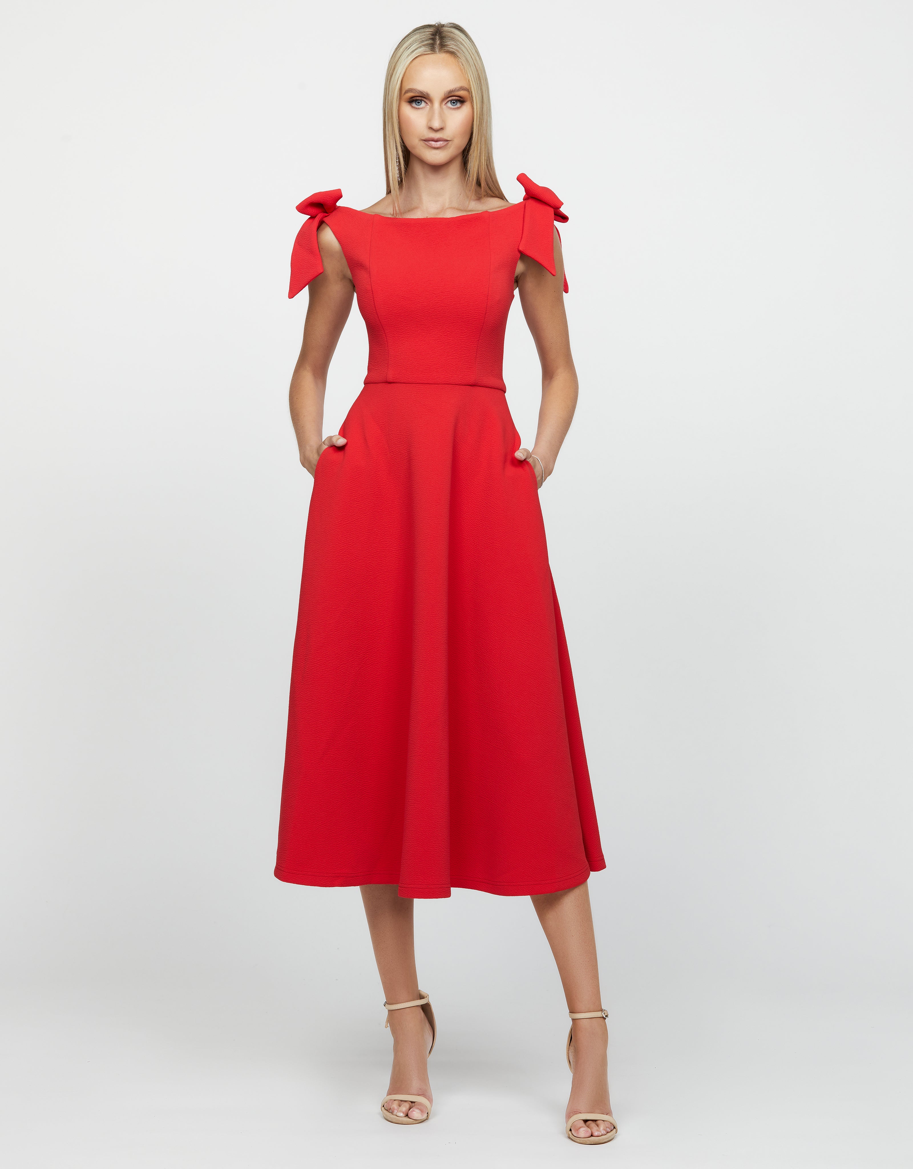 Valentina Off Shoulder Bow Midi