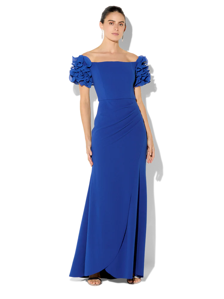 Diana Sapphire Ruffle Sleeve Gown