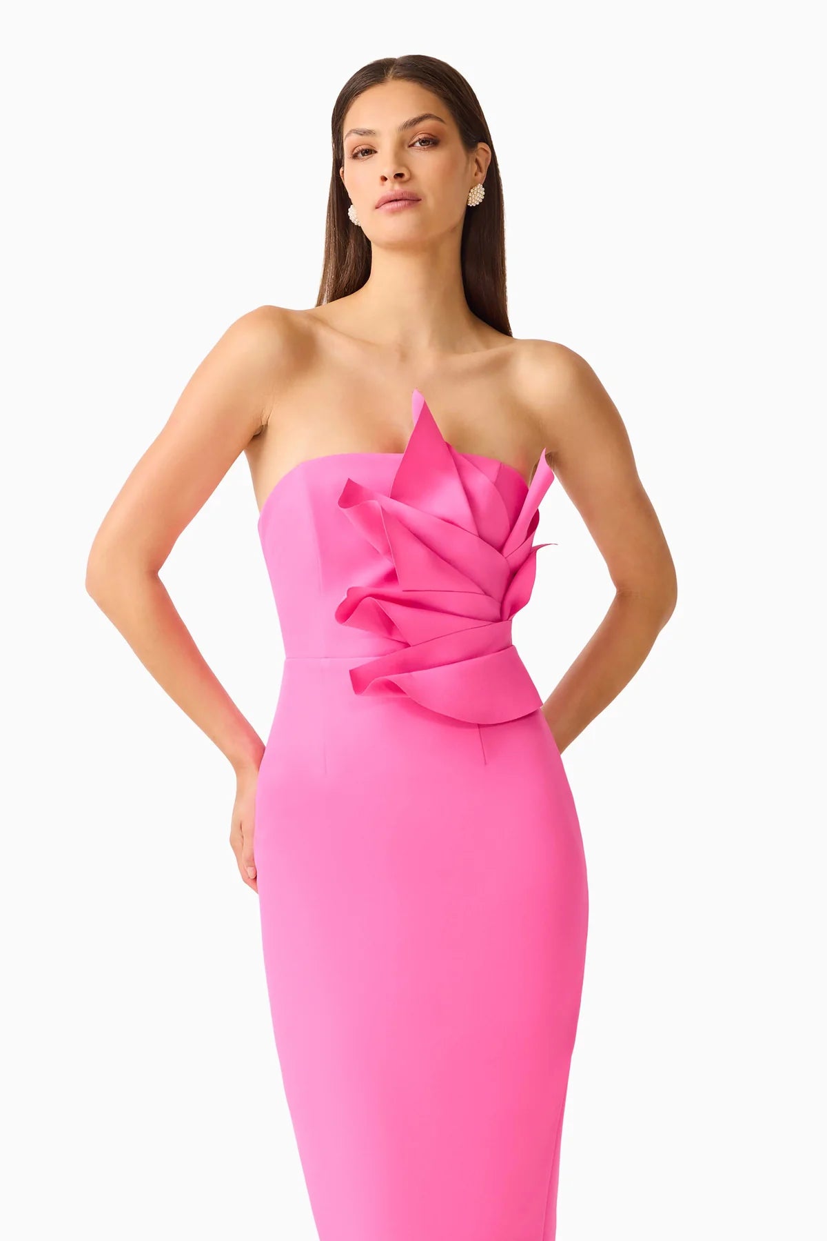 Laurentia Strapless Column Midi in Pink