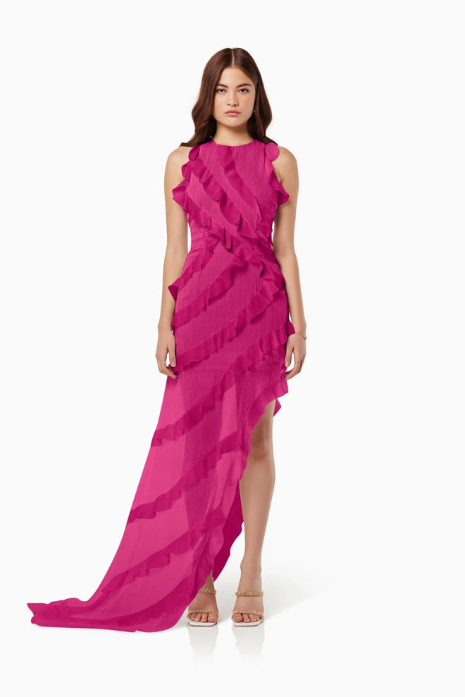 Debra Textured Draped Sheer Gown