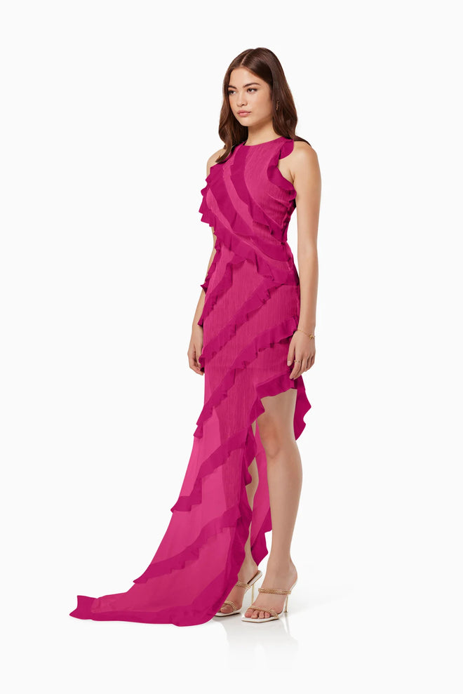 Debra Textured Draped Sheer Gown