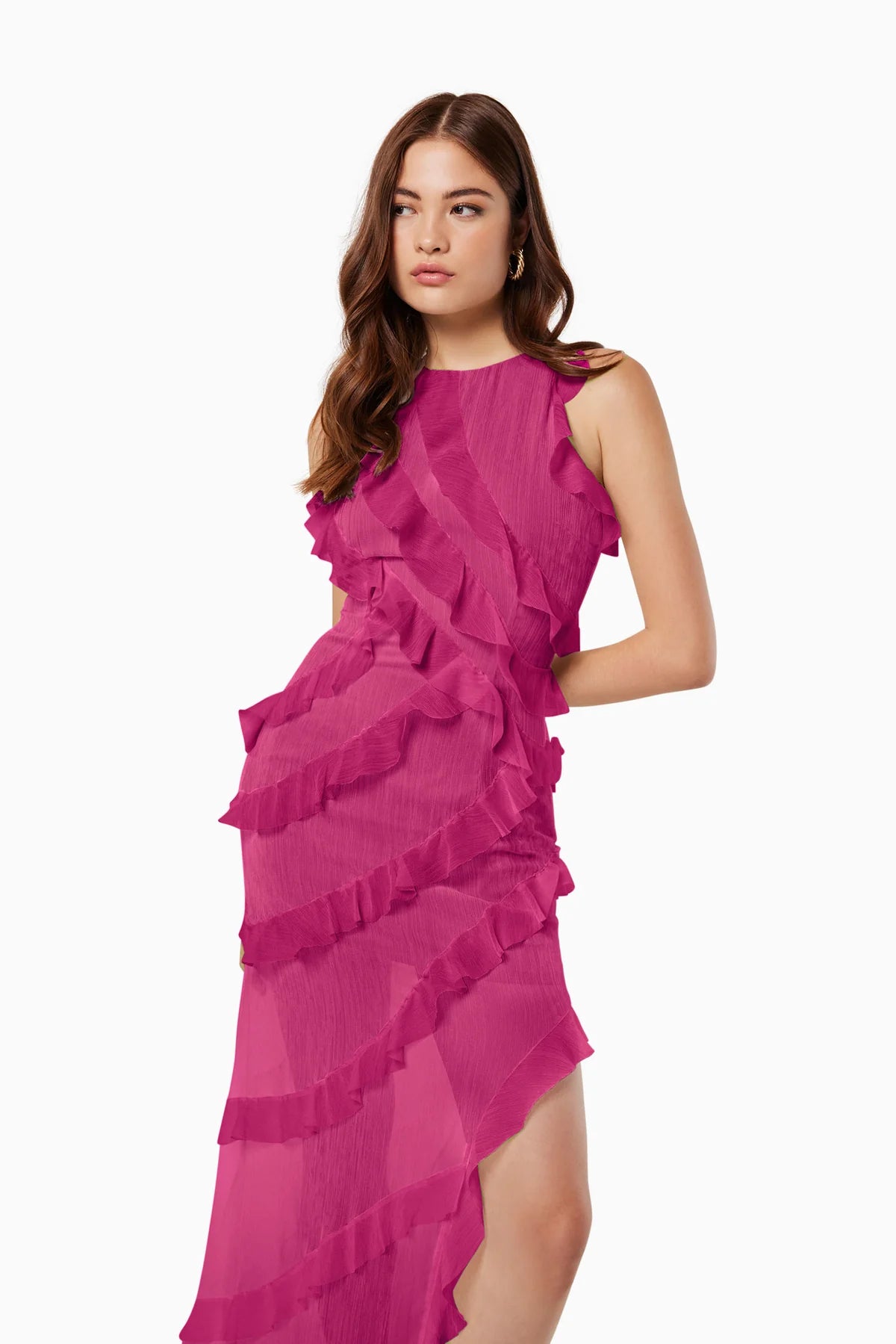 Elliatt Debra Textured Draped Sheer Gown In Orchid Elliatt Debra Textured Draped Sheer Gown In Orchid