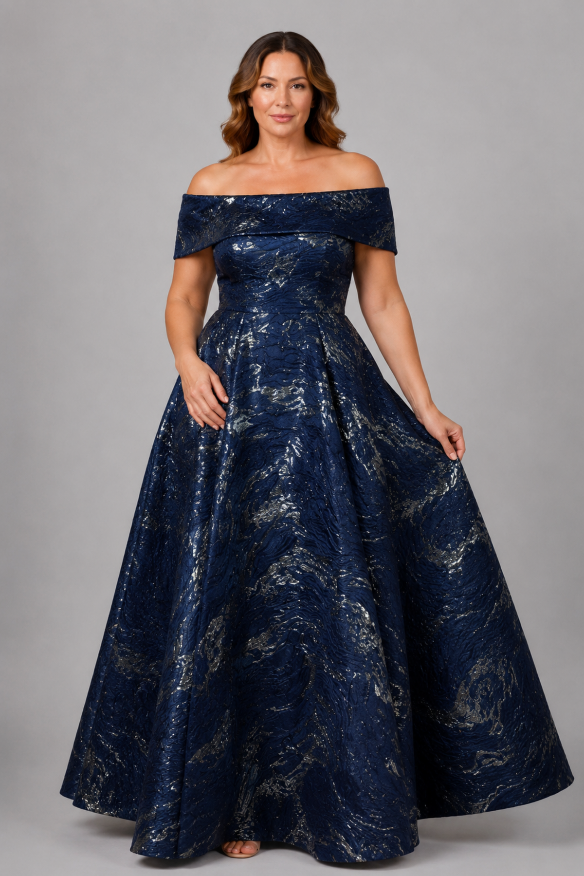 Off Shoulder Brocade Ballgown 225389