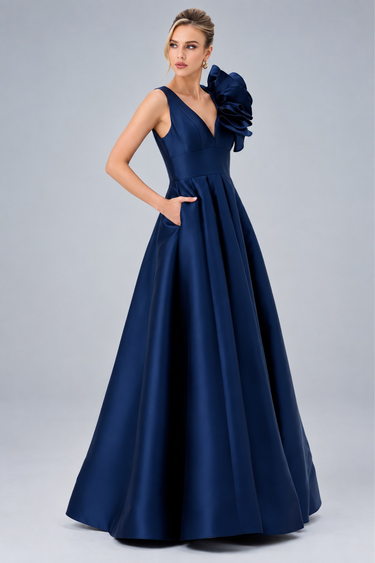 Mirella Vneck Ruffle Gown