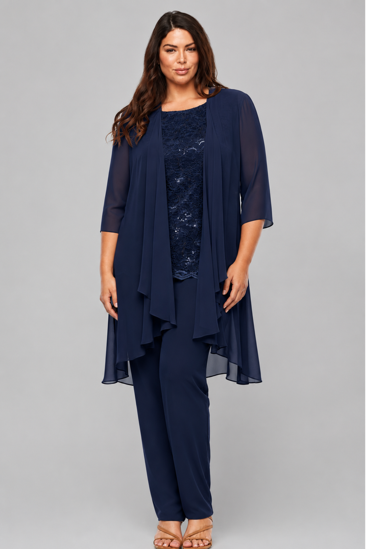 Stretch Sequin Lace/Chiffon Pantsuit LJ0402