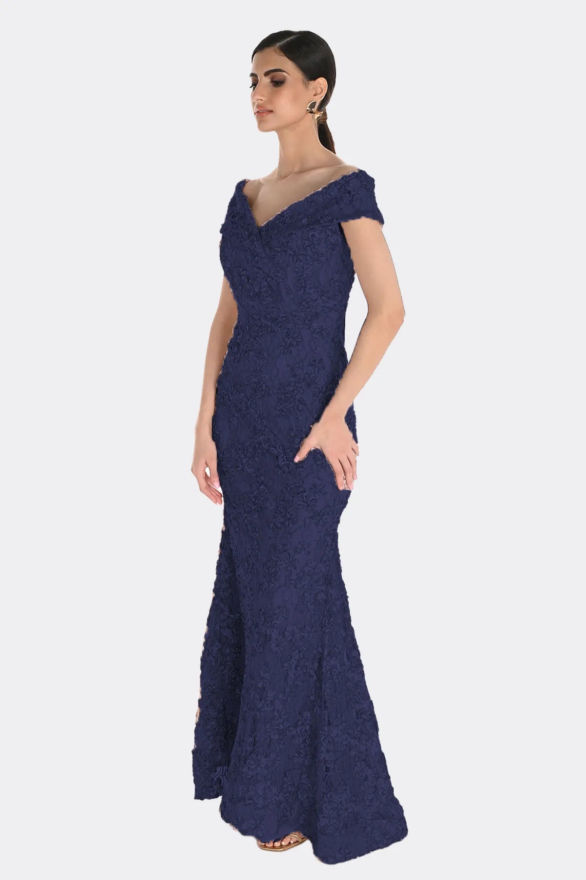 Off Shoulder Sequin Lace Dress 259716