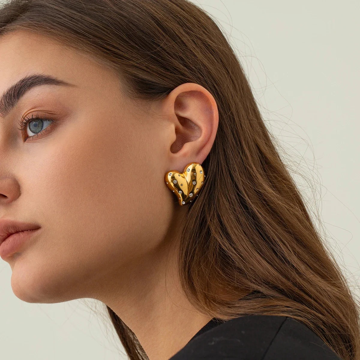 18k Gold Plated Stone Heart Earrings