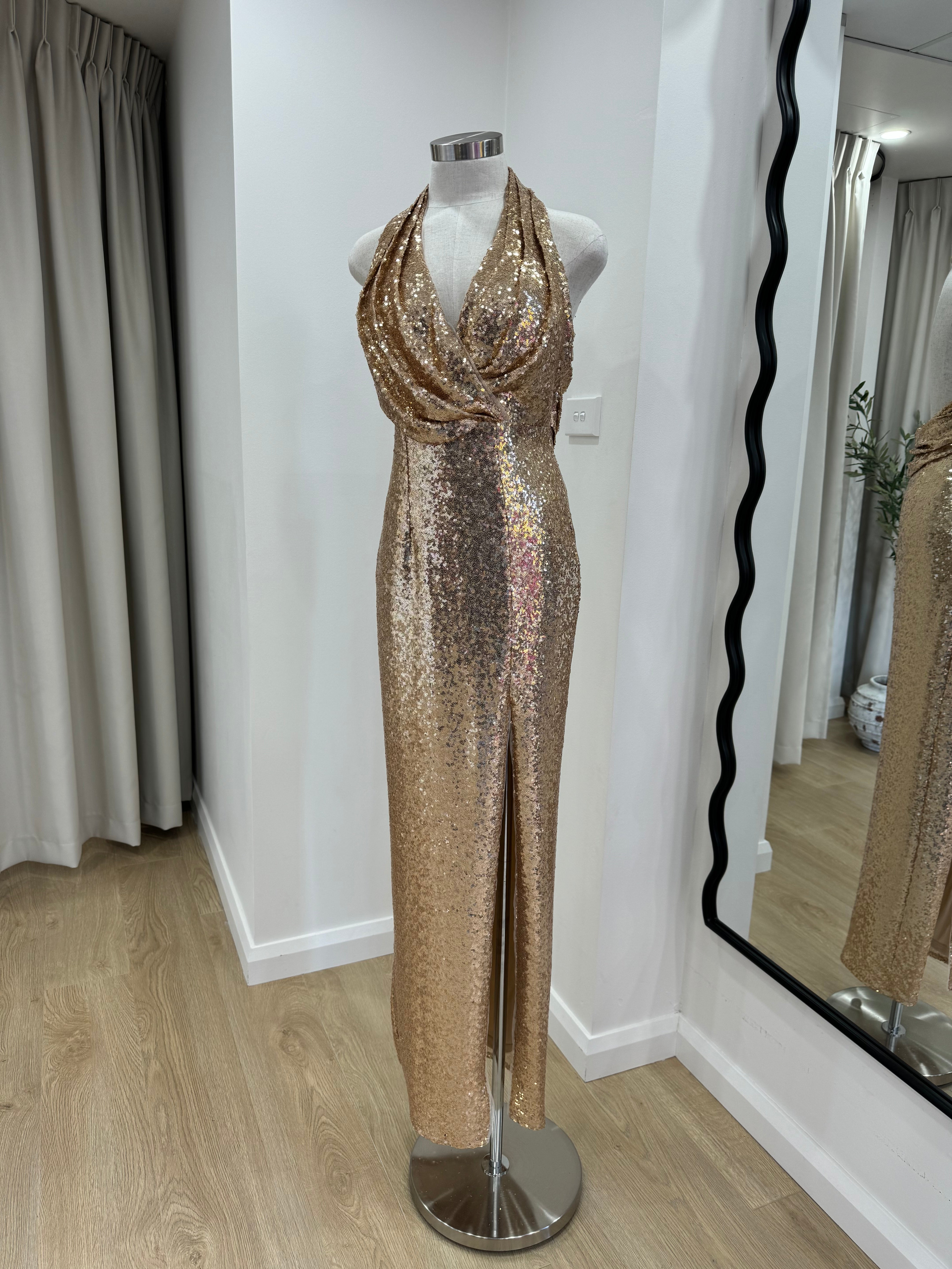 Tillie Cowled Plunge Neck Gown