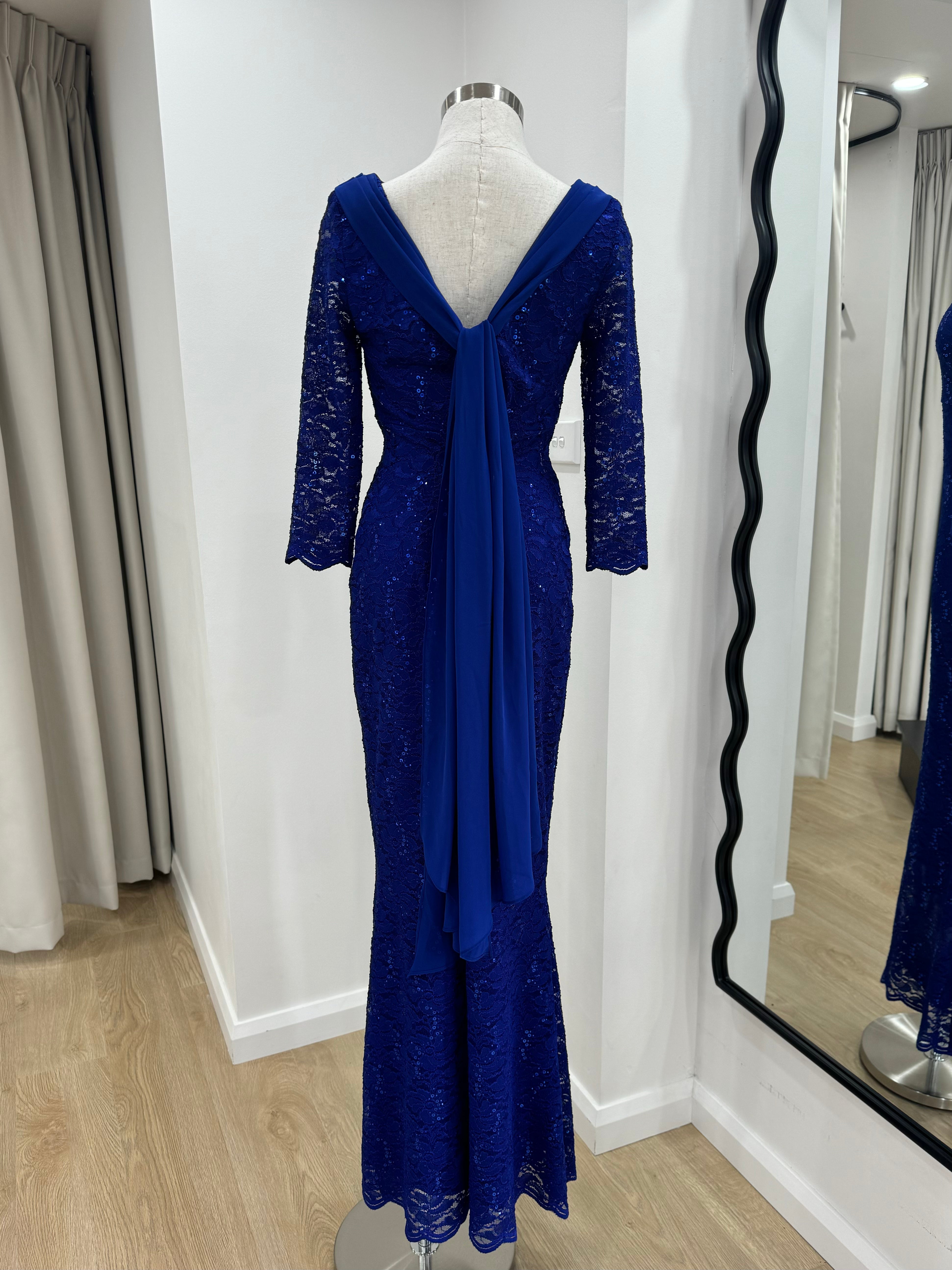 Sequin Gown with Chiffon Cowl and Drape JH0575
