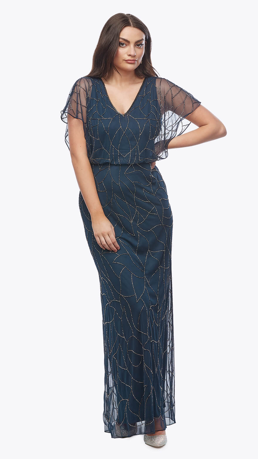 Stretch Mesh Beaded Gown JH0578