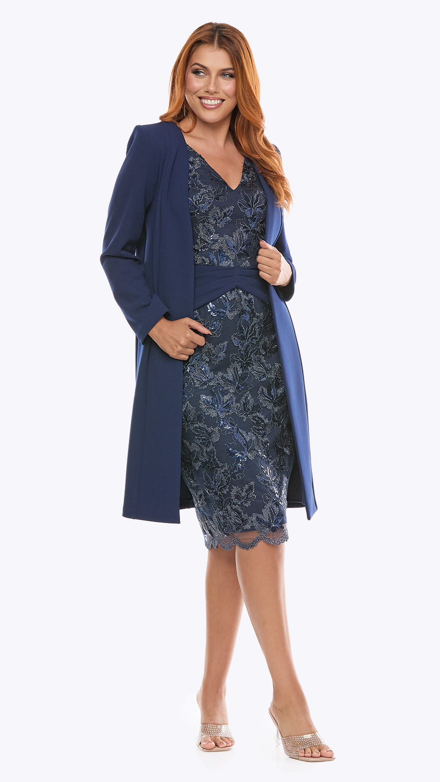 Emroidered Sequin Lace Dress with Stretch Crepe Jacket JH0621