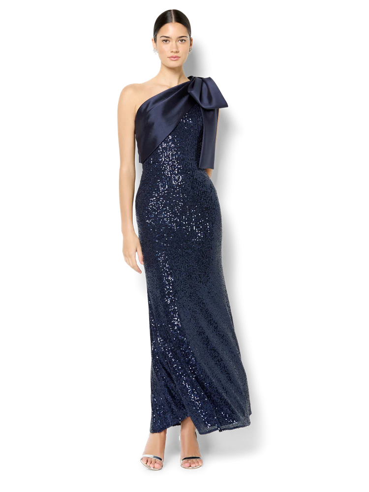 Lennon Navy Sequin One Shoulder Gown
