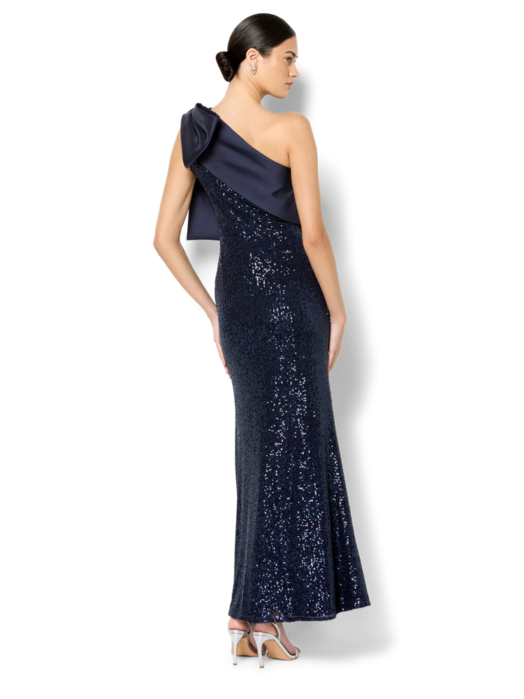 Lennon Navy Sequin One Shoulder Gown