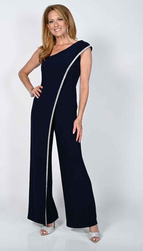 One Shoulder Rhinestone Jumpsuit 238136