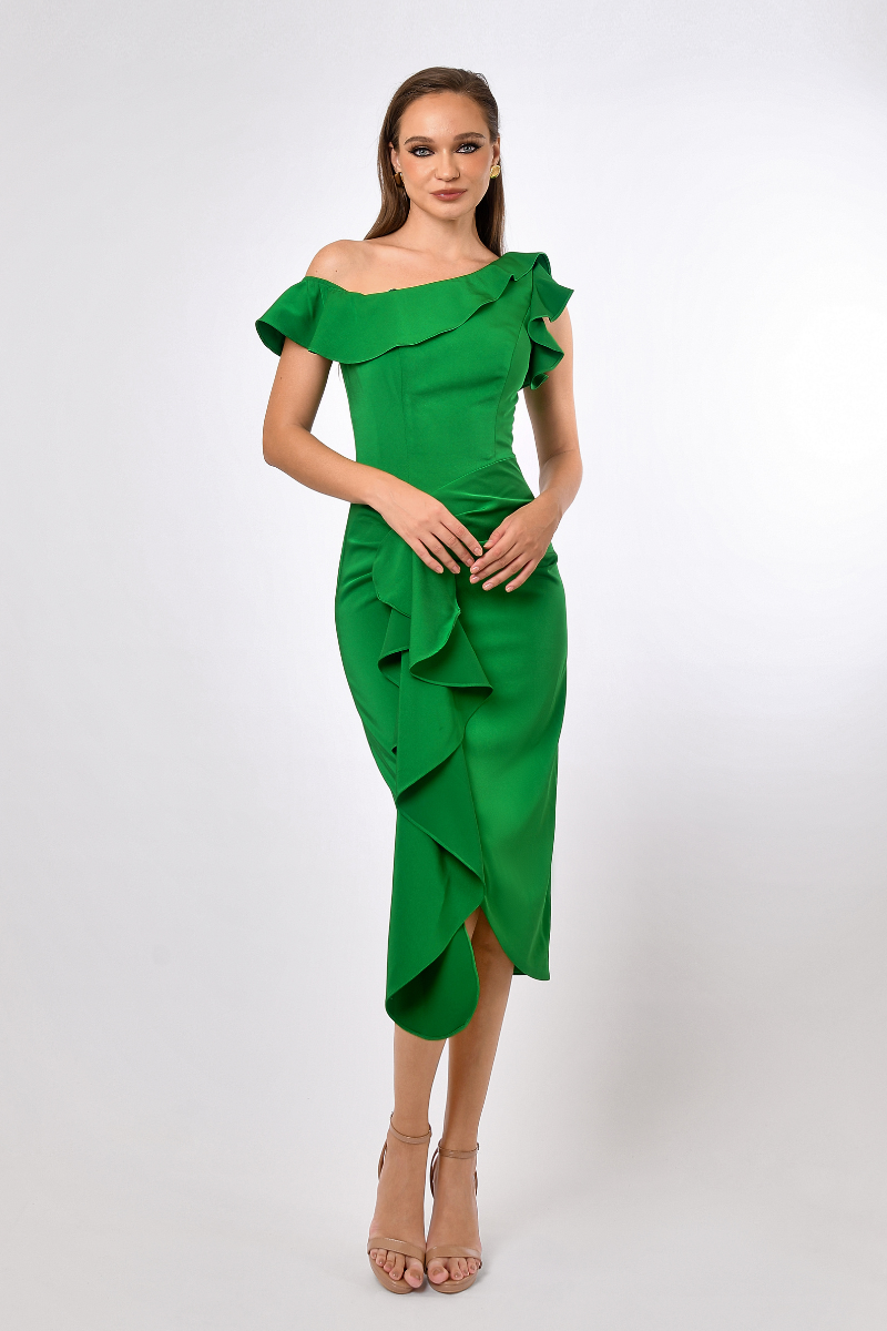 Bariano embellished maxi dress with high neck in emerald green hotsell