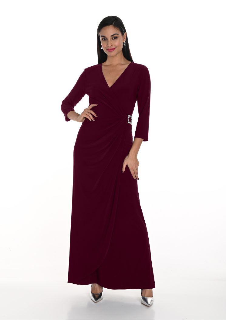 Frank Lyman Formal Maxi Wrap Dress In Wine 249004 Frank Lyman Formal Maxi Wrap Dress In Wine 249004
