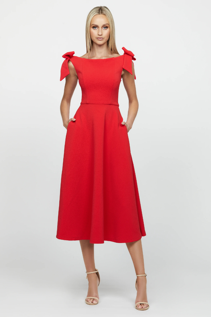 Valentina Off Shoulder Bow Midi