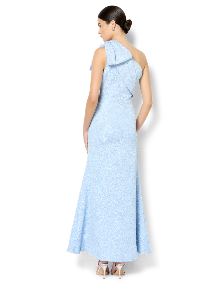 Wren Sky Blue Jacquard One Shoulder Gown