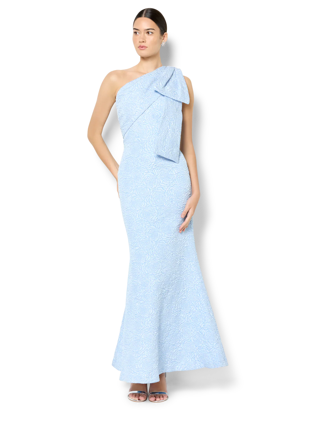 Wren Sky Blue Jacquard One Shoulder Gown